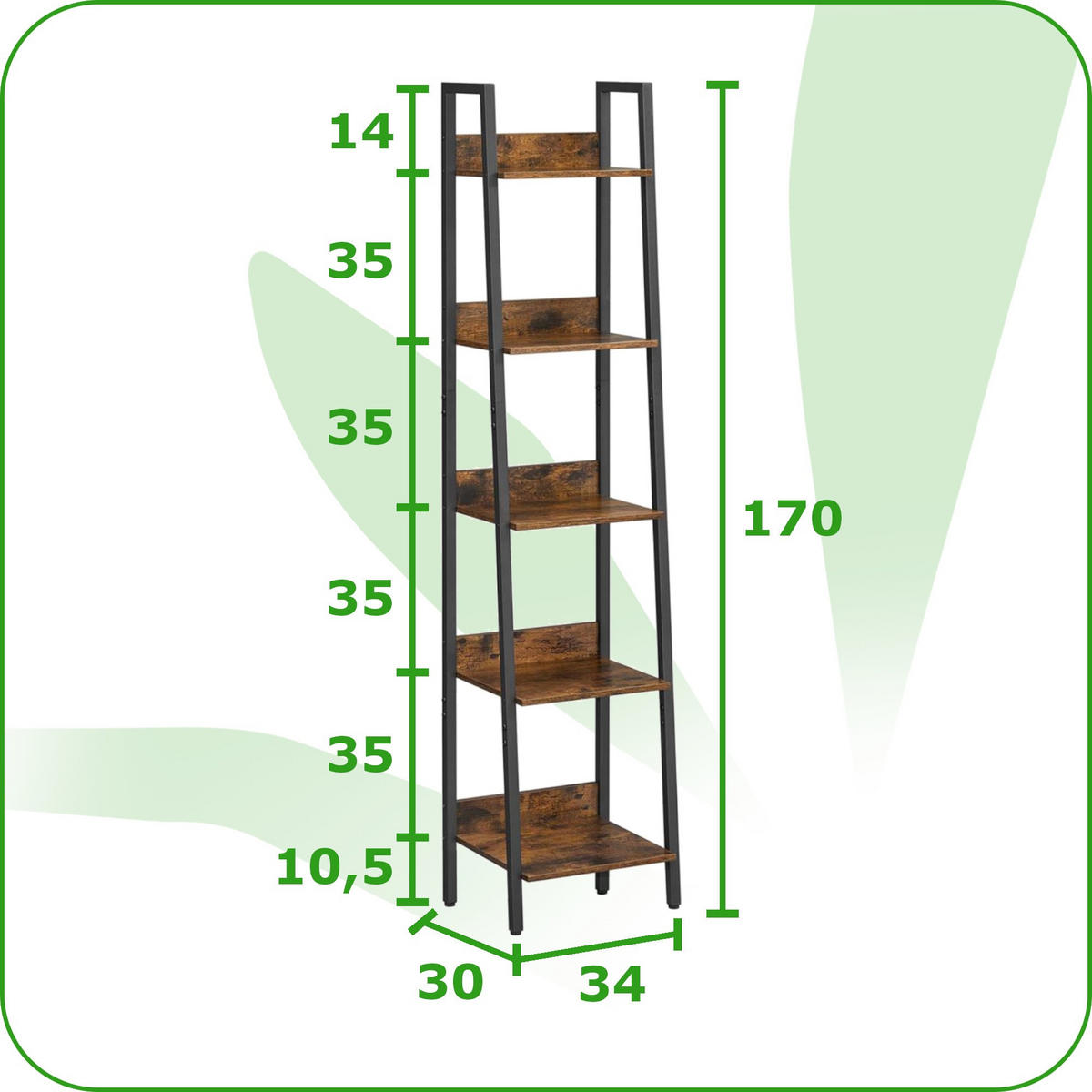STANDREGAL Holzoptik Metall Dunkelbraun Schwarz Bücherregal 170×34x30 cm - Dunkelbraun/Schwarz, Holzwerkstoff/Metall (30/170/34cm) - Begryf