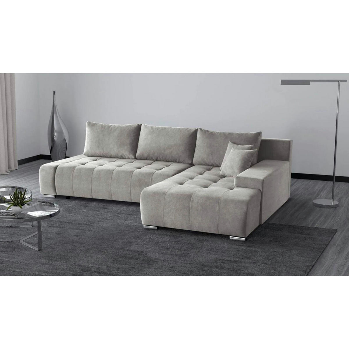 ECKSCHLAFSOFA Draco L Beige - Beige/Schwarz, Textil/Metall (267/186cm) - Beautysofa