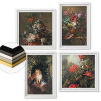 WANDBILDER 4er-Set - 50x50 cm & 40x60 cm Weißer Rahmen - Vintage-Blumen, Katzen, Pflanzen - Weiß, Kunststoff (50/50cm) - ArtPrintCave