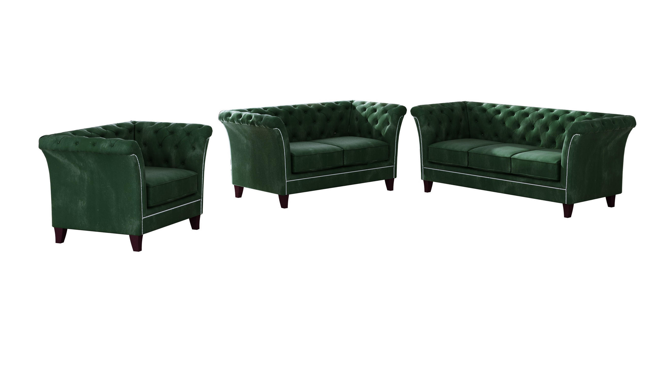 S-Style CHESTERFIELD SEDACÍ SOUPRAVA 3+2+1 Fusion z lahvově zeleného sametu