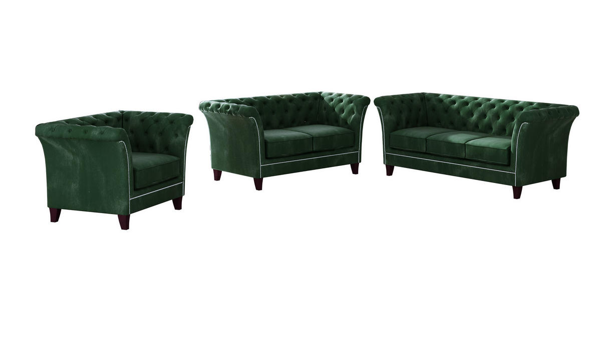 CHESTERFIELD-SOFA 2-Sitzer Fusion Grün Samt - Smaragdgrün/Braun, Holz/Textil (175/75/82cm) - S-Style Möbel