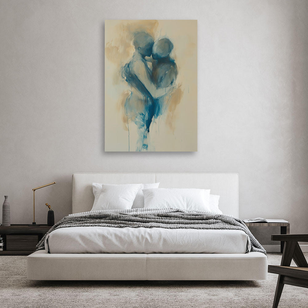 WANDBILD nacktes paar küsst abstraktes blau - Beige, Textil (80/120cm) - Feeby