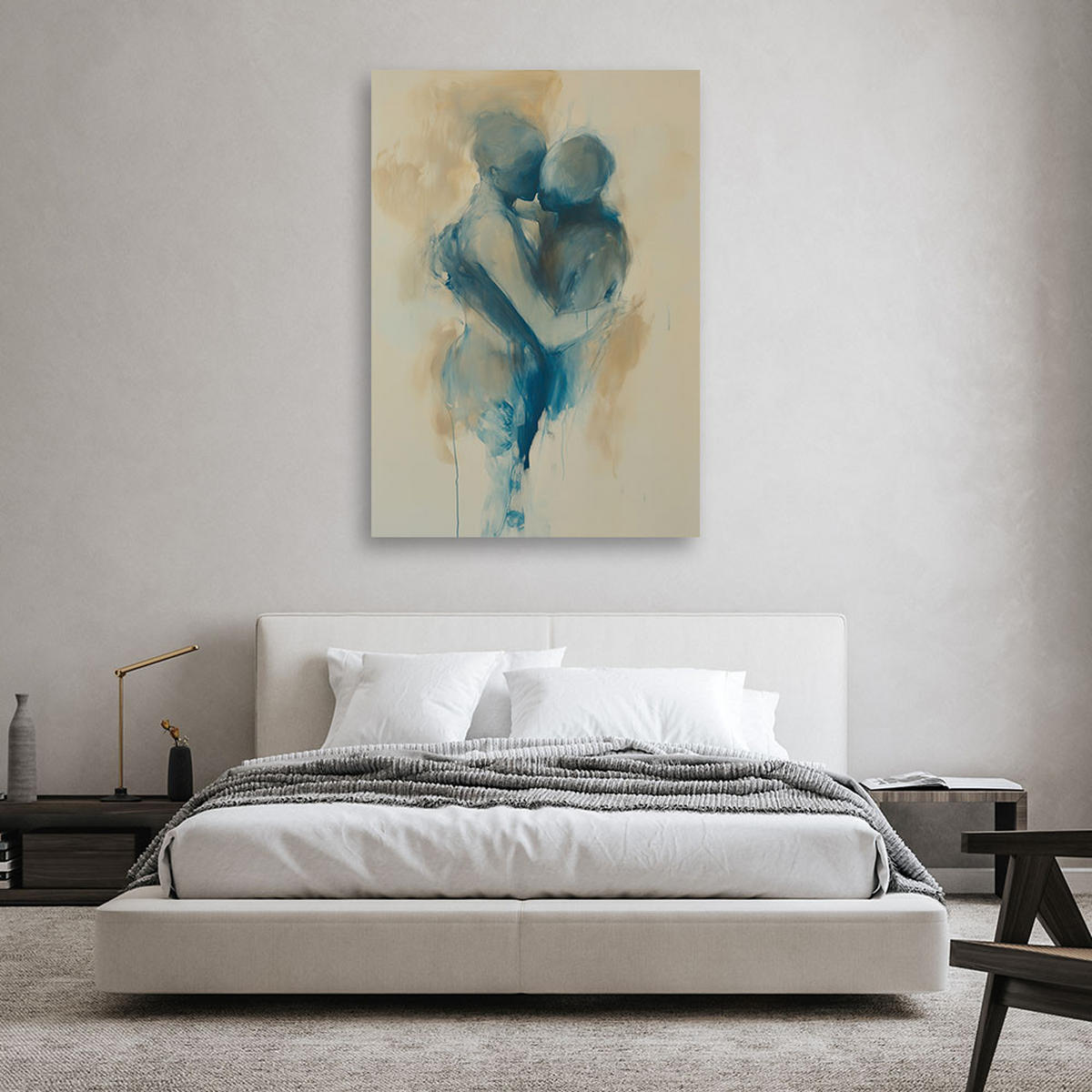WANDBILD nacktes paar küsst abstraktes blau - Beige, Textil (80/120cm) - Feeby