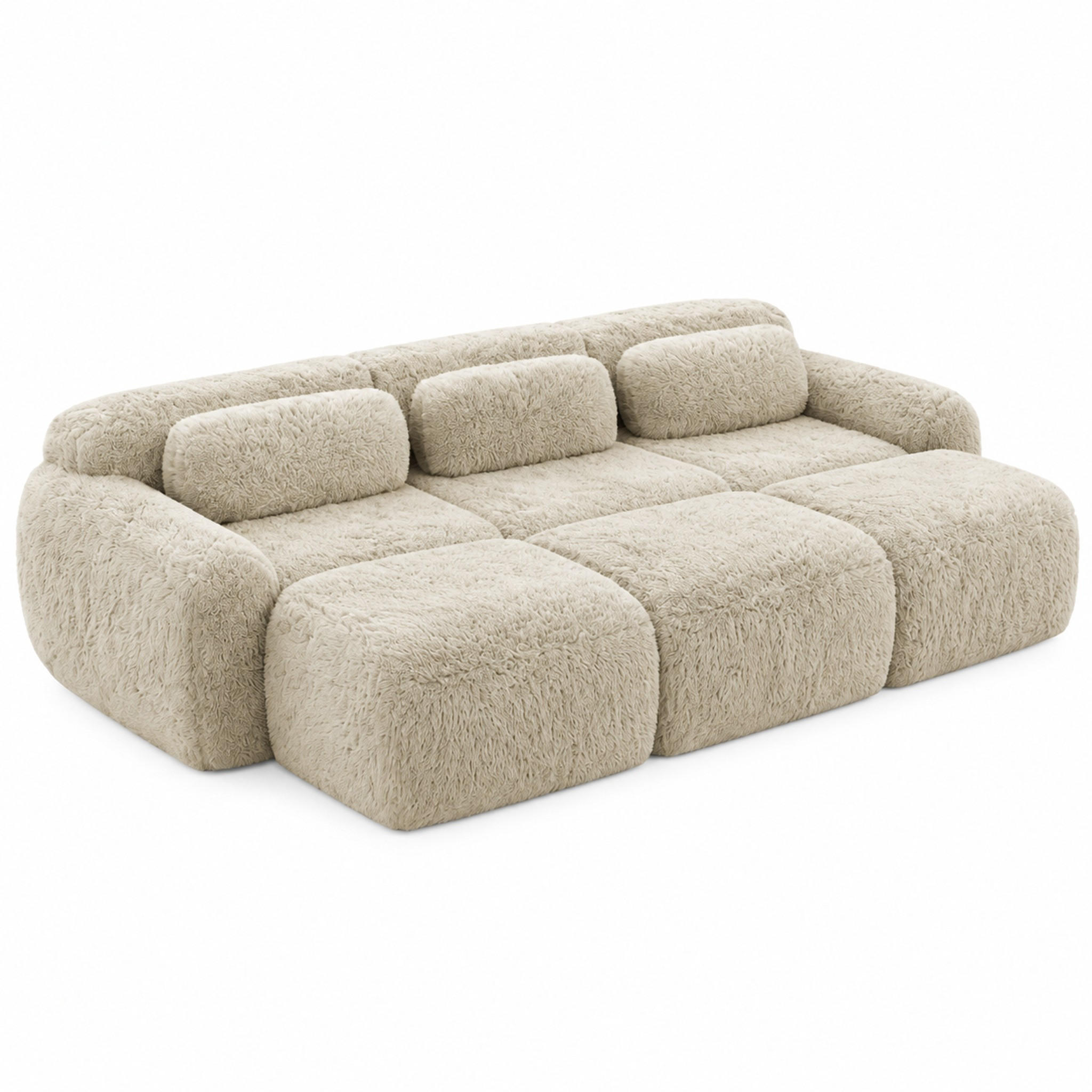 SOFA modular rahmenlos Plüsch Light Khaki - Braun, Kunststoff (179/73/291.1cm) - Meubliv