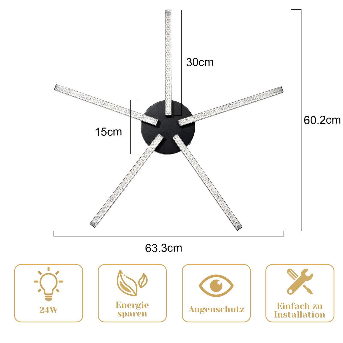 DECKENLEUCHTE LED Schwarz 3000K Modern Kristall Metall 63.3 cm - Schwarz, Kunststoff (40/15/9cm) - ZMH