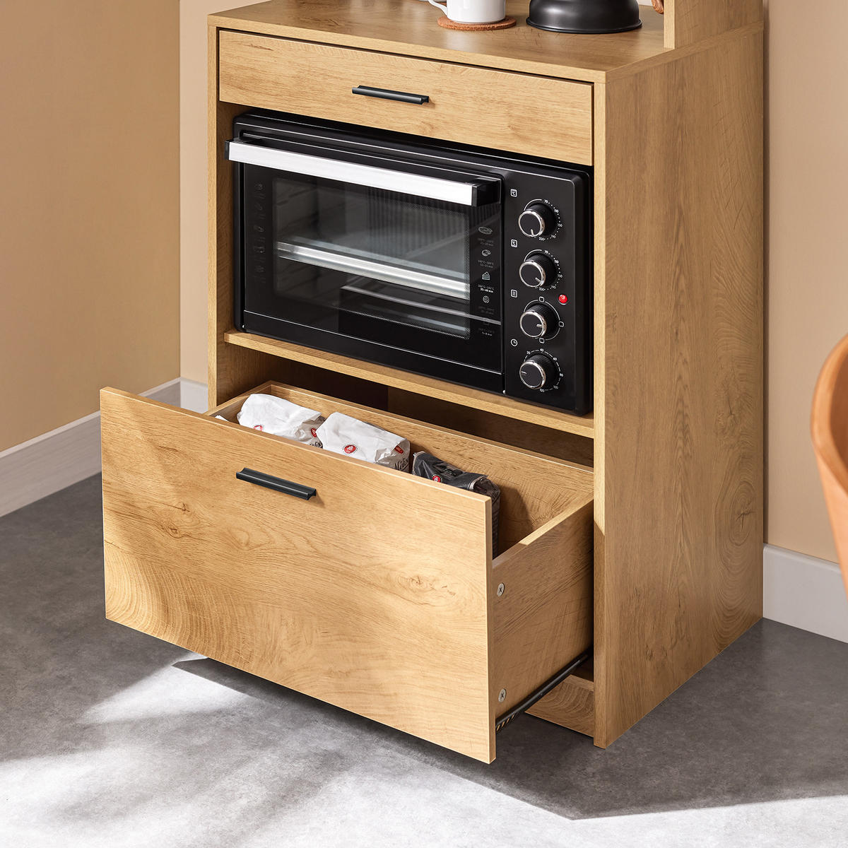 MIKROWELLENSCHRANK Natur - Naturfarben, Holzwerkstoff/Metall (60/170/40cm) - SoBuy