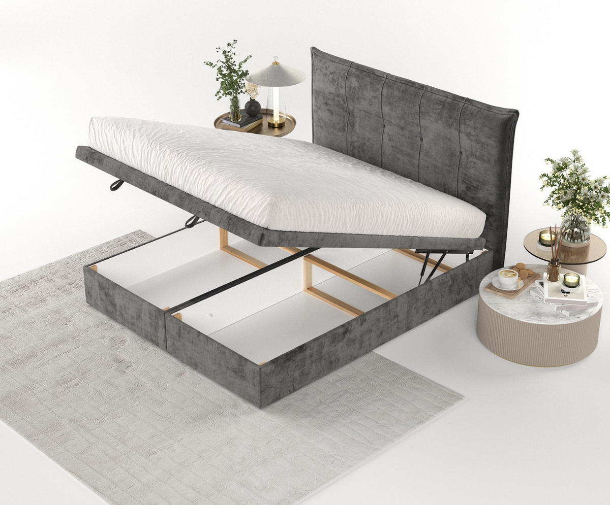 POLSTERBETT Liano mit Stauraum 120/200 cm Stahl im Lotta Stoff - Schwarz/Graphitfarben, Holz/Holzwerkstoff (120/200cm) - AltaBeds