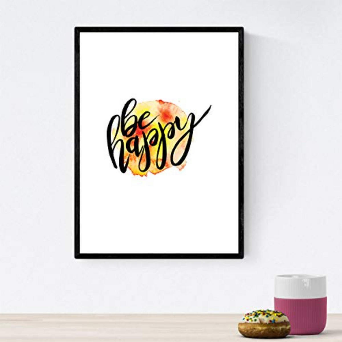 POSTER Set mit 4 glücklich und bunt ‚folgen‘ A4 Schwarzer Rahmen - Schwarz, Papier (29.7/3cm) - Nacnic