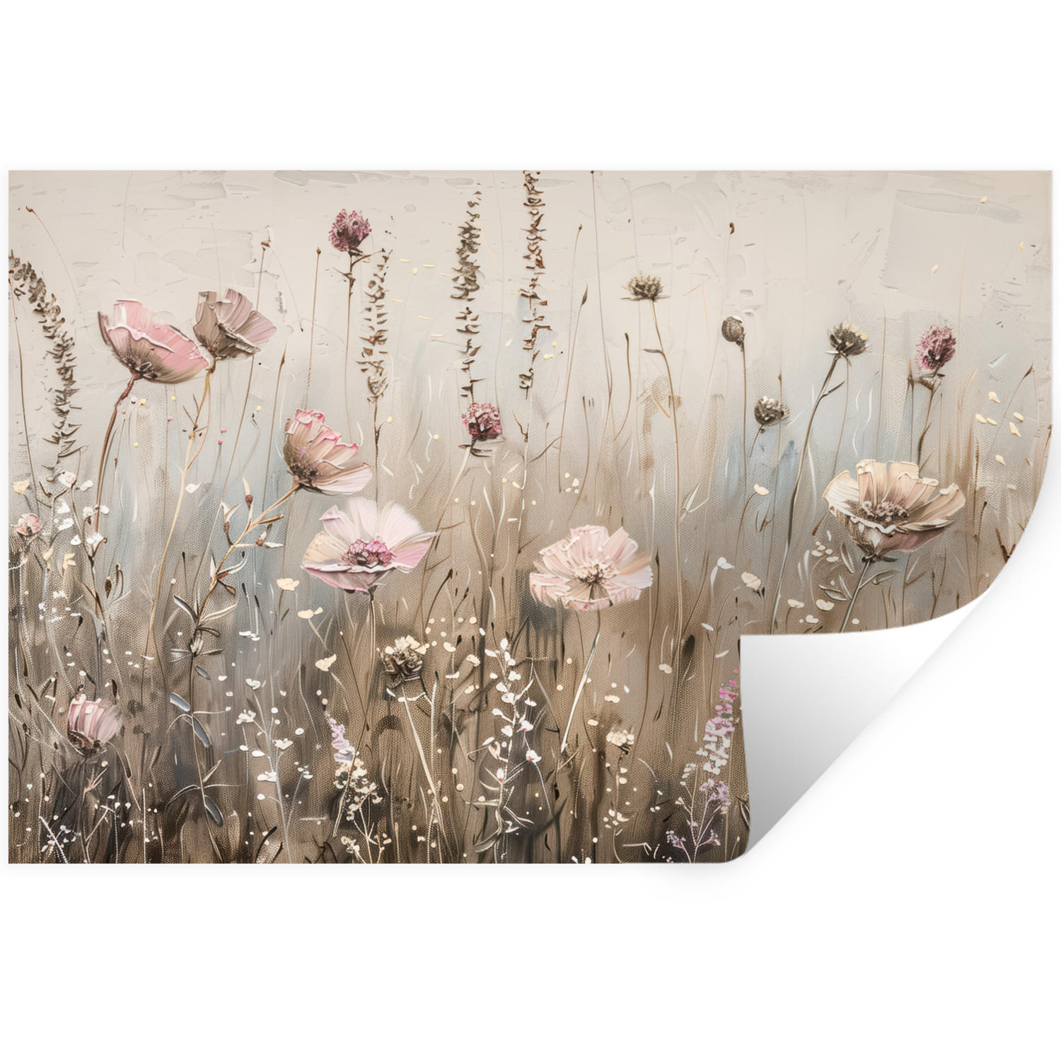 WANDTATTOO Blumen - Rosa - Modern - Beige 120x80 cm - Beige, Kunststoff (120/80/0.1cm) - MuchoWow