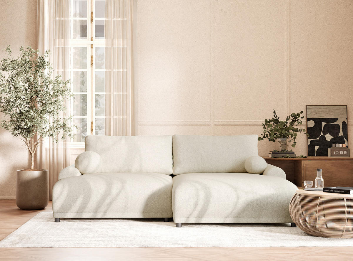 ECKSOFA MIT SCHLAFFUNKTION Tallin Creme Webstoff - Creme/Schwarz, Holz/Holzwerkstoff (240/145cm) - Maison de Reve