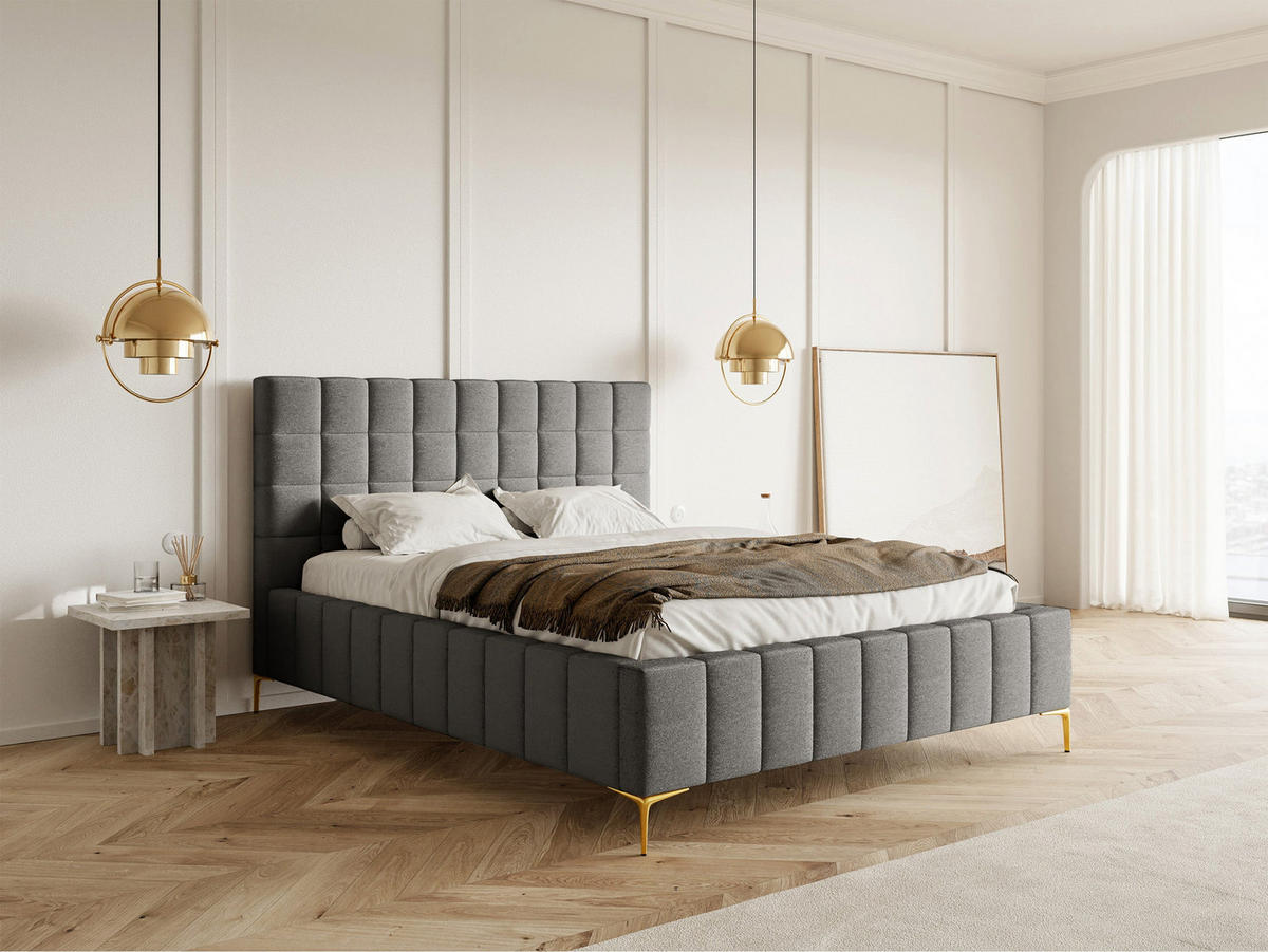 POLSTERBETT Szejlo Grau Chenille 160 cm - Goldfarben/Grau, Textil/Metall (160/200cm) - Selsey