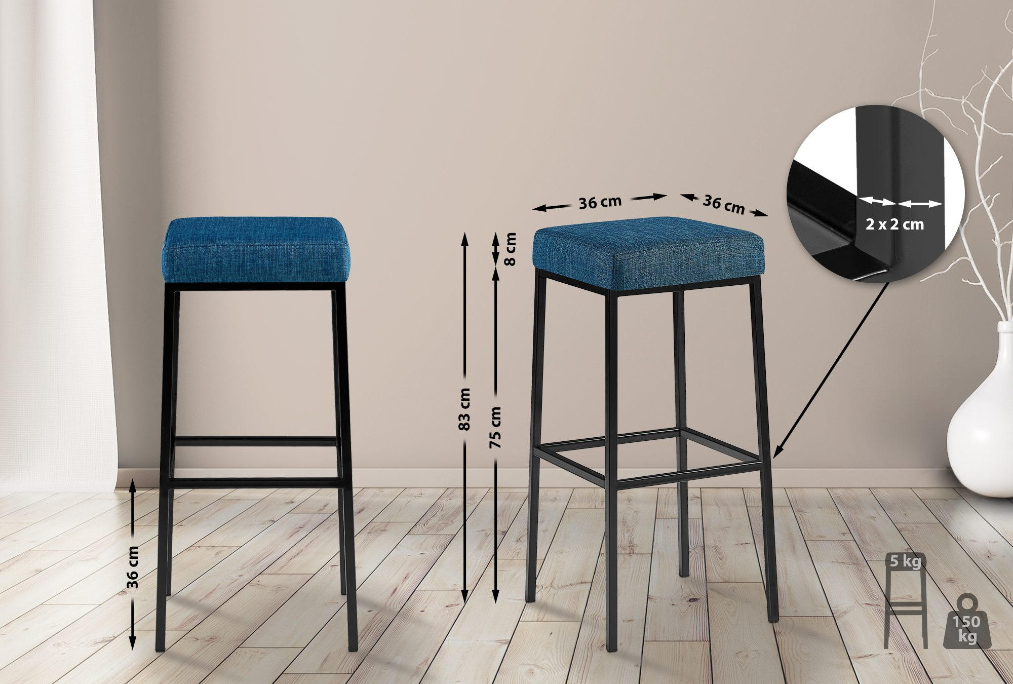 Thumbnail - CLP Barhocker, Blau, Textil, 37x83x37 cm, Esszimmer, Barmöbel, Barhocker