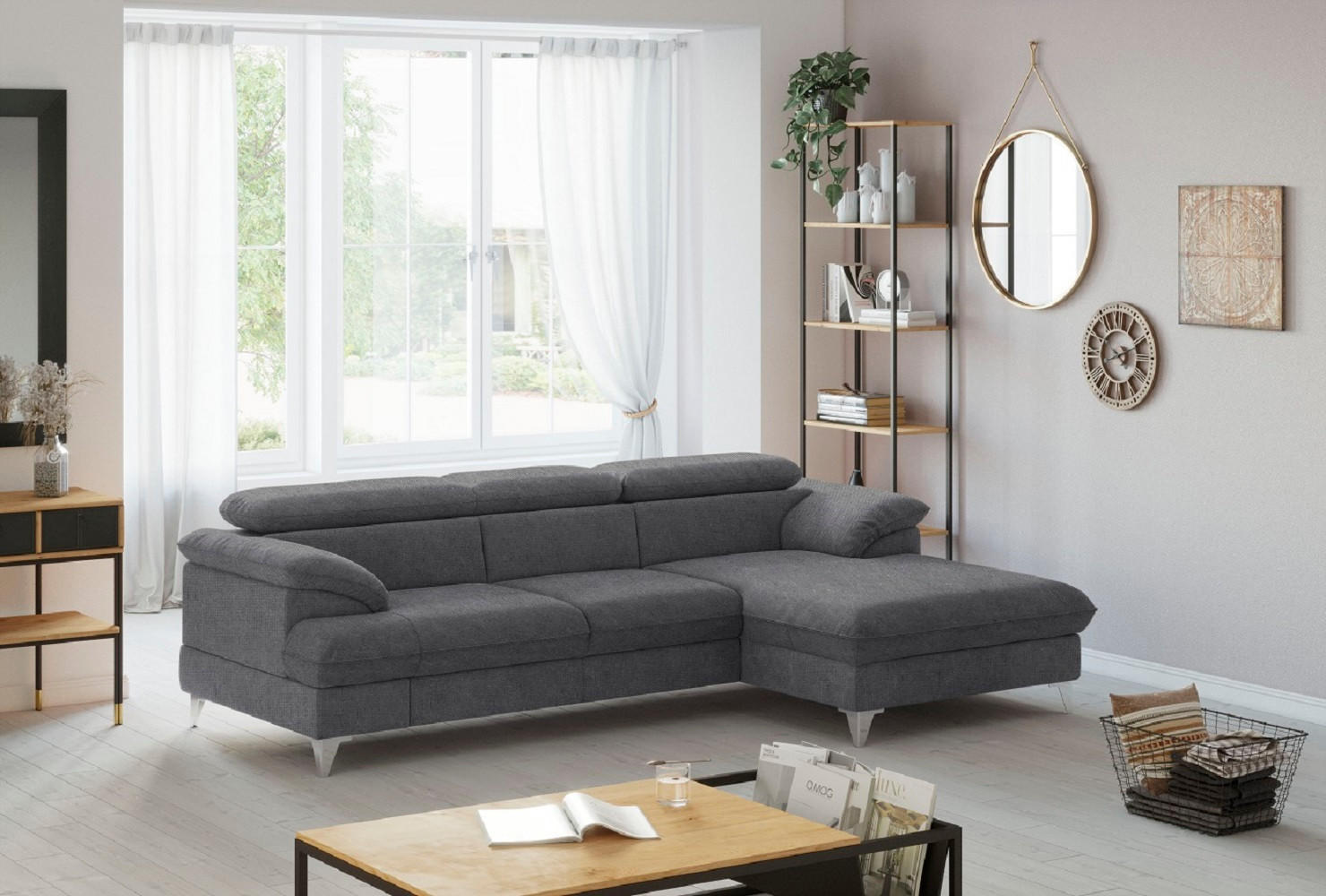 Thumbnail - Cotta Ecksofa, Dunkelgrau, Textil, Echtholz,Fichte, 3-Sitzer, L-Form,L-Form, 254x167 cm, Wohnzimmer, Sofas & Couches, Wo...