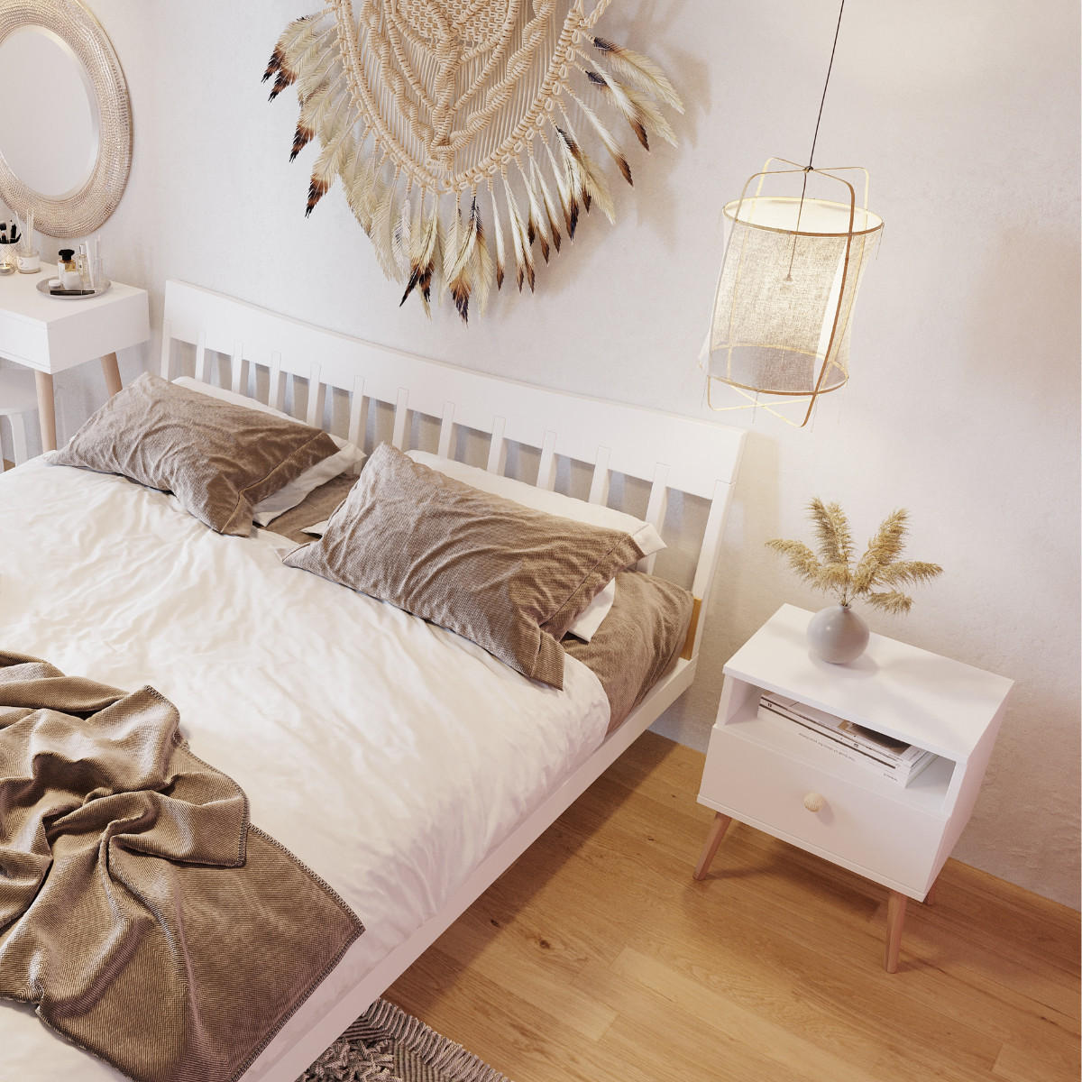 NACHTSCHRANK NATURA 44x31 cm, Weiß Matt, mit Schublade und Fach - Weiß, Holzwerkstoff (44/55.5/31cm) - Excellent Home