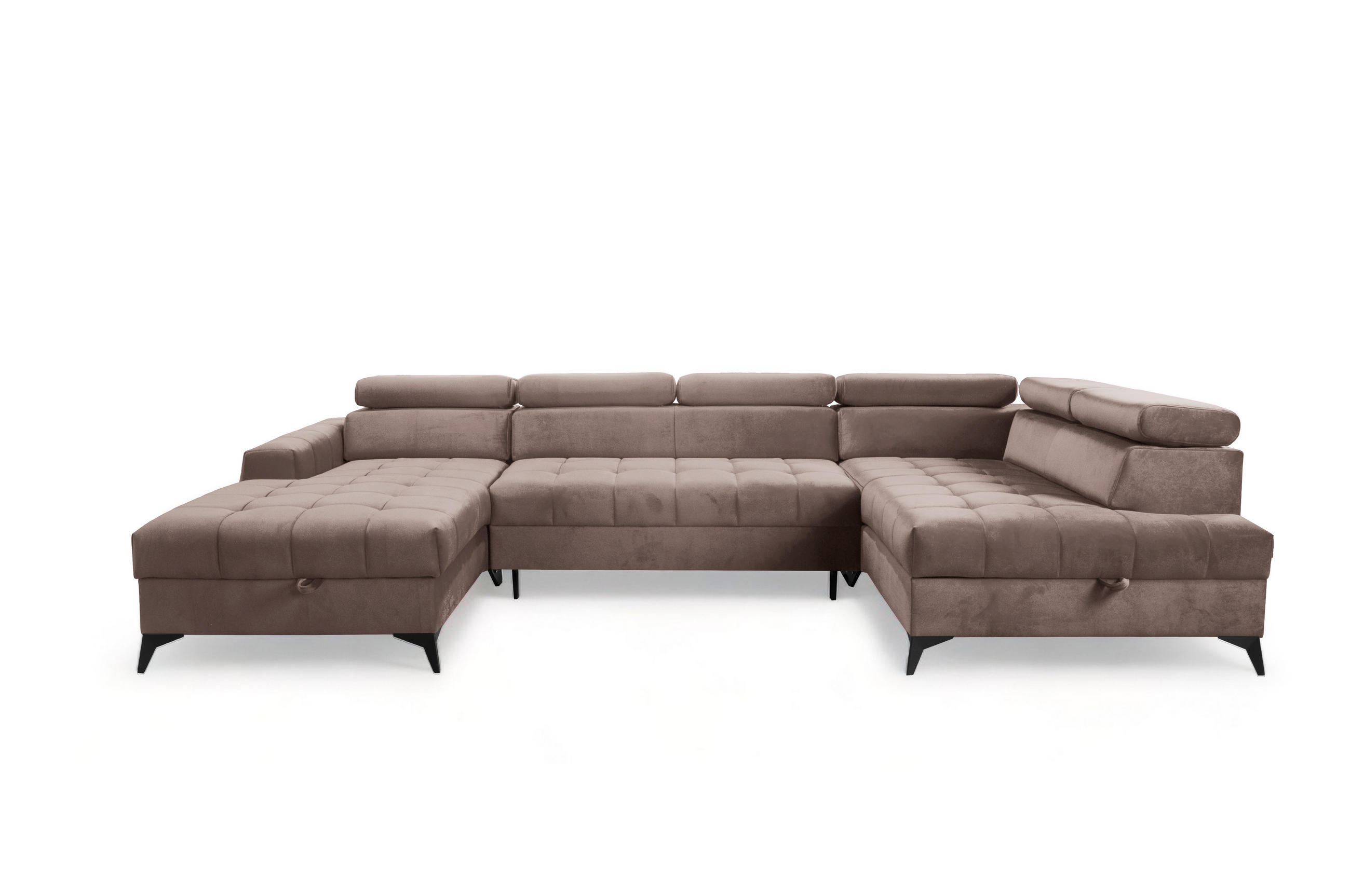 WOHNLANDSCHAFT Arkucio U Braun 345/200/95 cm – großes Sofa mit Schlaffunktion L - Schwarz/Braun, Textil/Metall (200/95/345cm) - AX Living