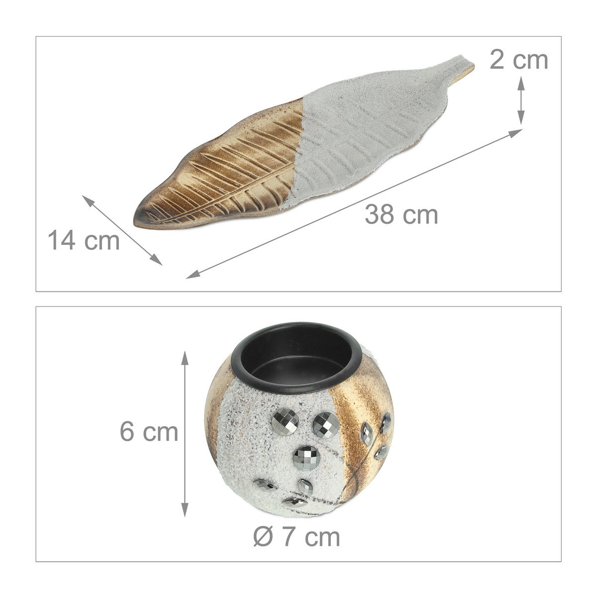 TEELICHTHALTER - Multicolor, Holzwerkstoff/Stein (7cm) - Relaxdays