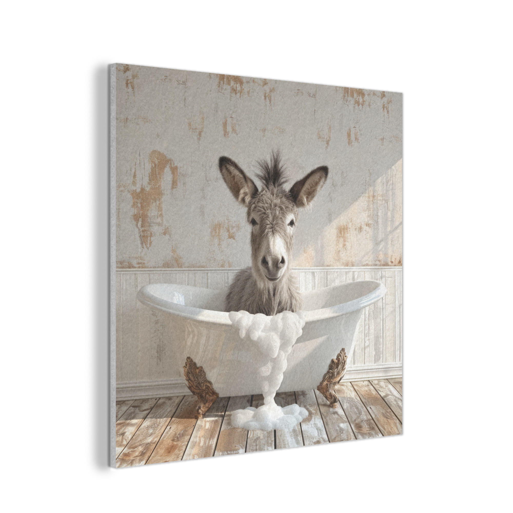 AKUSTIKPANEEL Esel - Tiere - Badewanne - Schaumstoff 90x90 cm - Weiß, Textil (90/0.9/90cm) - MuchoWow