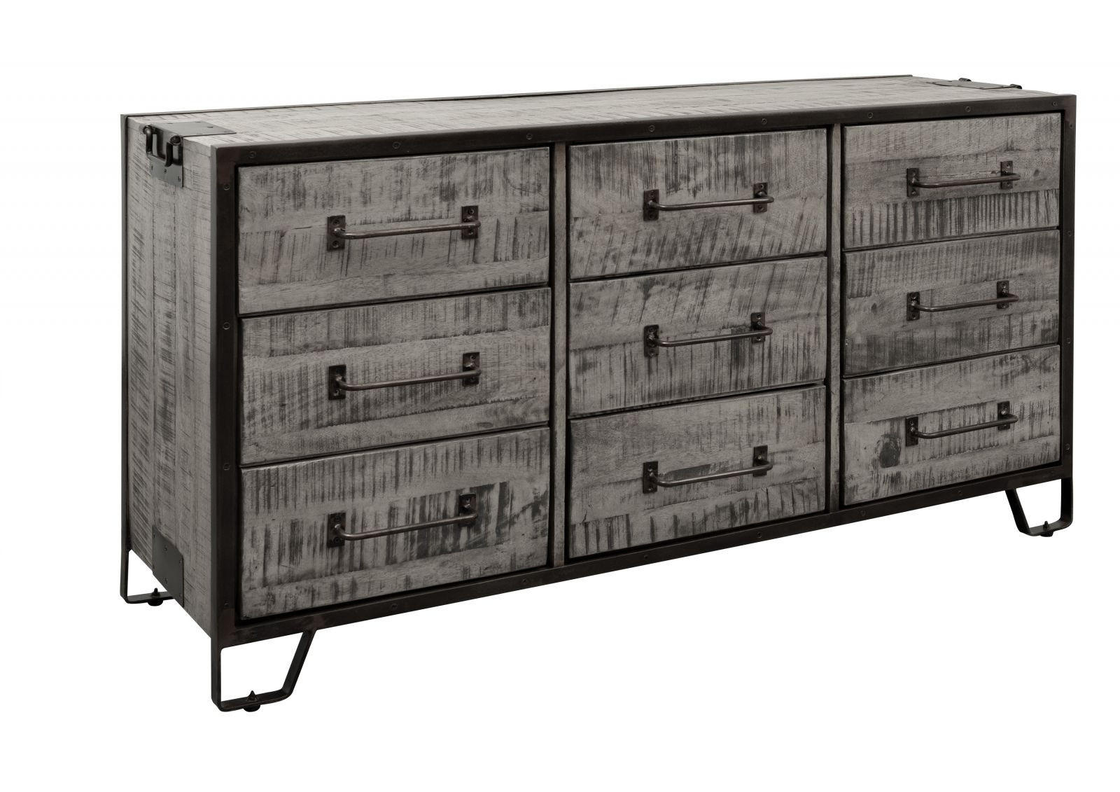 SIDEBOARD Mango 150x45x80 grau lackiert HEAVY INDUSTRY #118 - Grau, Metall (150/80/45cm) - Massivmoebel24