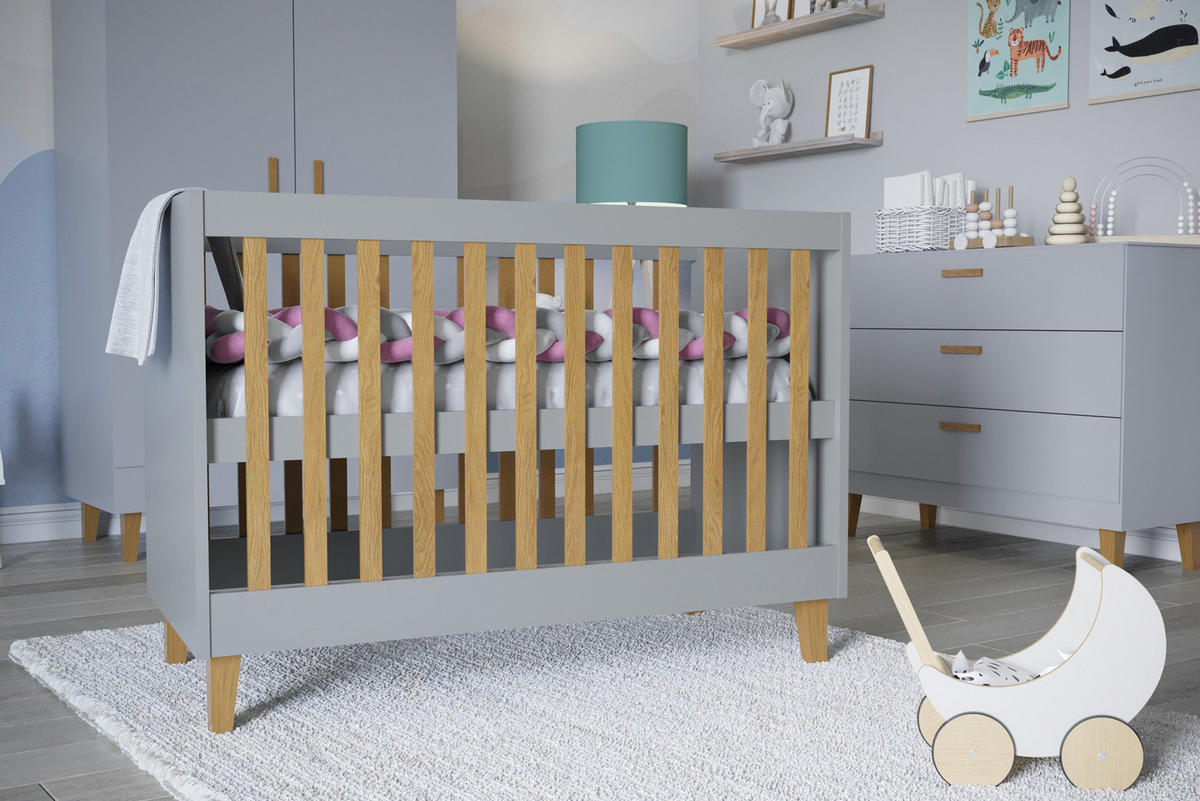 GITTERBETT Nesto Höhenverstellbar 60/120 cm Grau - Hellbraun/Braun, Holz/Holzwerkstoff (60/120cm) - WFL GROUP