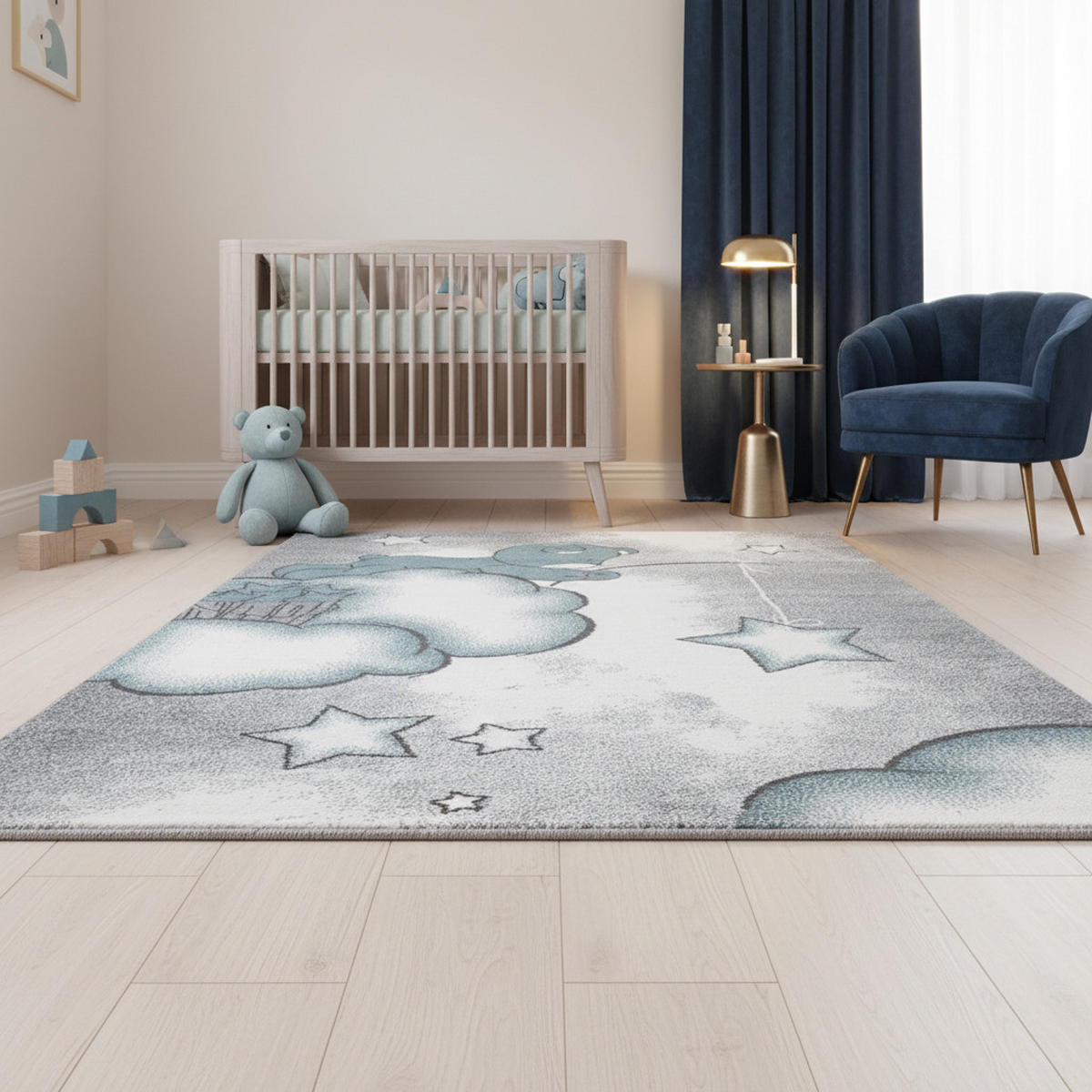 SPIELTEPPICH Bär Kindgerecht Waschbar Kinderzimmer Schadstoffgeprüft Blau 140x200 cm OEKO-TEX – LAGO - Blau, Textil (140/200cm) - KADIMA DESIGN