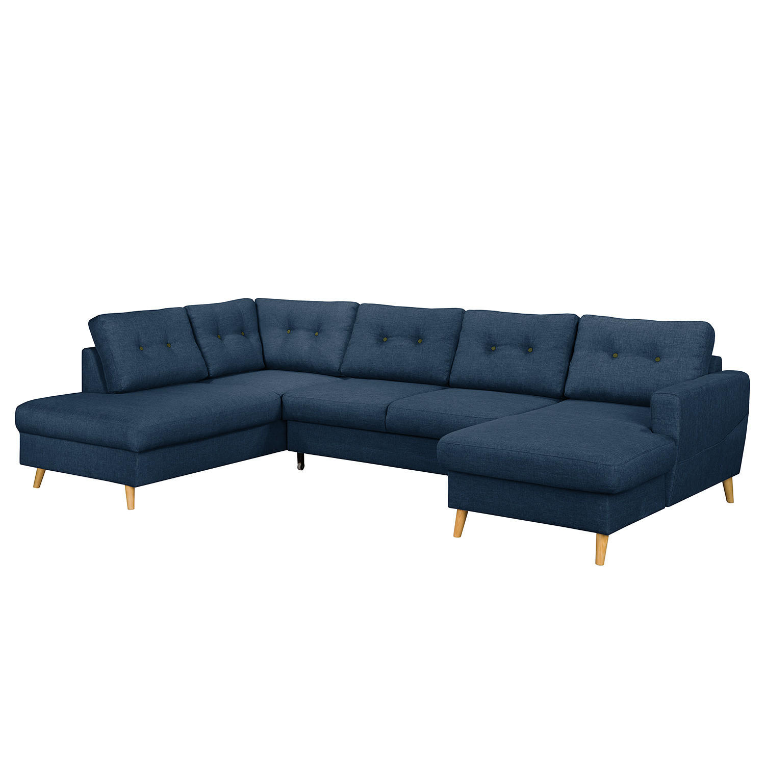 WOHNLANDSCHAFT mit Longchair - Blau/Olivgrün, Textil (290/90/200cm) - home24