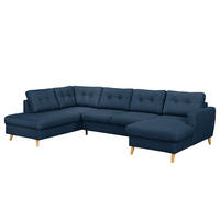 WOHNLANDSCHAFT mit Longchair - Blau/Olivgrün, Textil (290/90/200cm) - home24