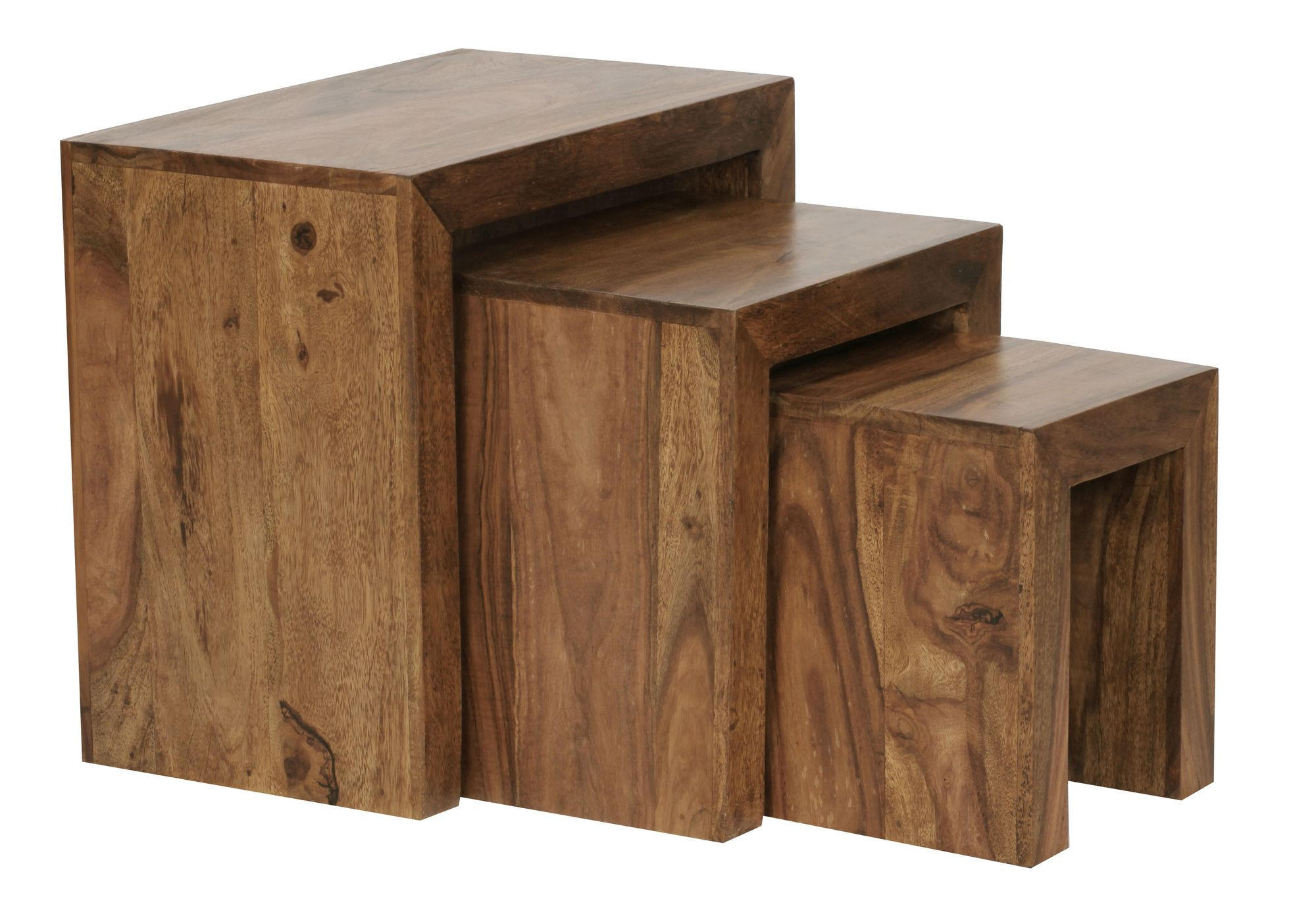 SATZTISCH 3er Set eckig AHMAD Sheesham - Braun, Holz (30/50/45cm) - furnicato