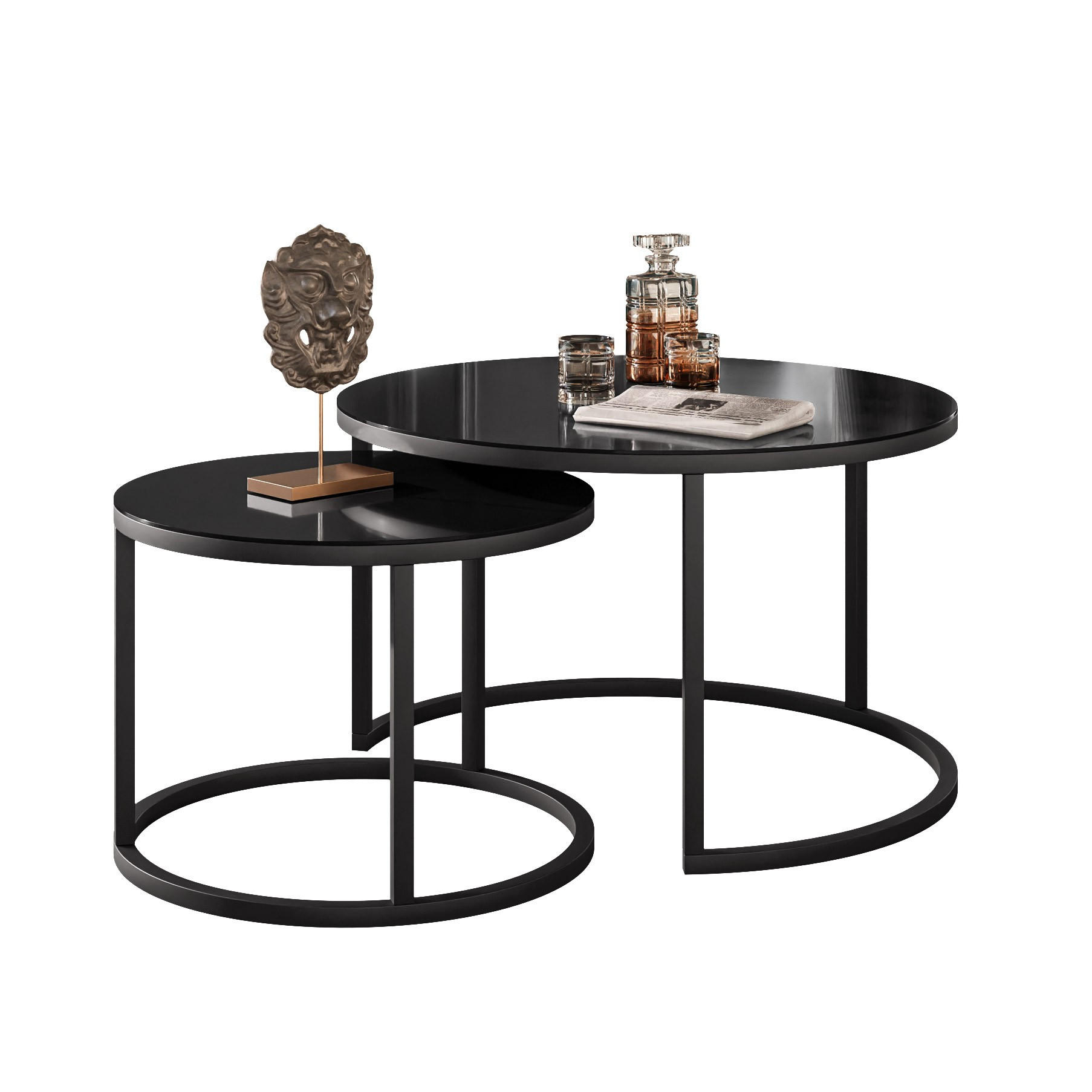 COUCHTISCH 2-in-1 CIRI GLASS mit schwarzer und weißer Struktur - Schwarz, Holzwerkstoff (70/70/47cm) - Lookway