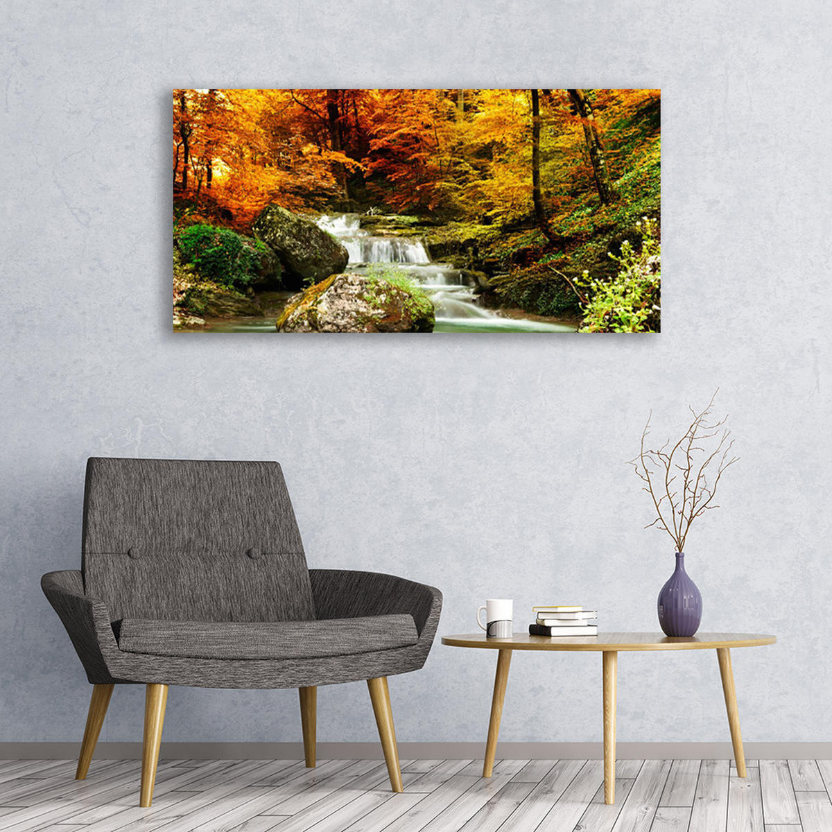 LEINWANDBILD 120x60 cm Herbstlandschaft - Dunkelgrün/Orange, Textil (120/4cm) - TULUP