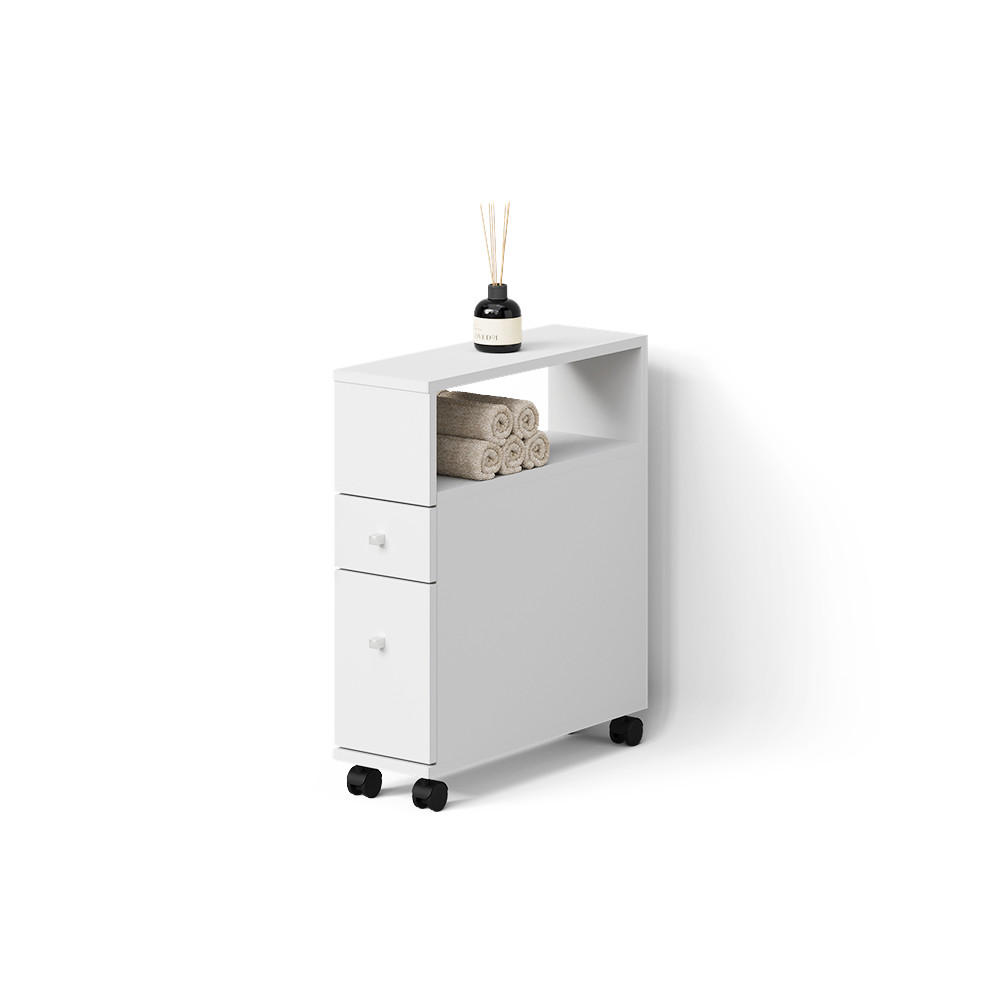 BADSCHRANK Fucino Weiß 18 x 61.6 cm mit 2 Schubladen - Weiß, Holzwerkstoff (18/61.6/53cm) - Livinity®