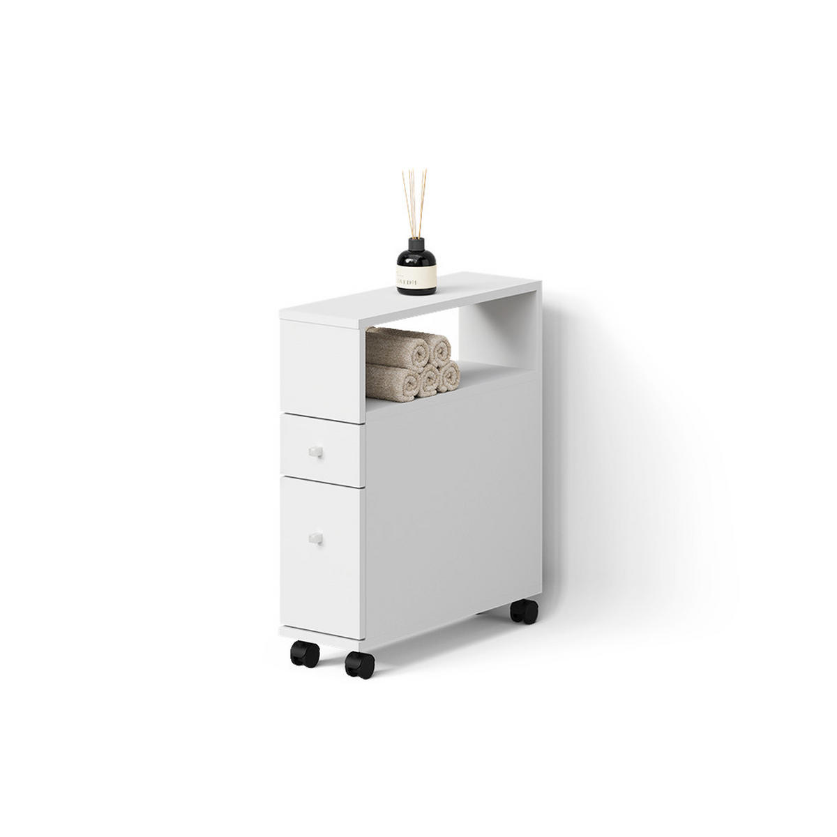 BADSCHRANK Fucino Weiß 18 x 61.6 cm mit 2 Schubladen - Weiß, Holzwerkstoff (18/61.6/53cm) - Livinity®