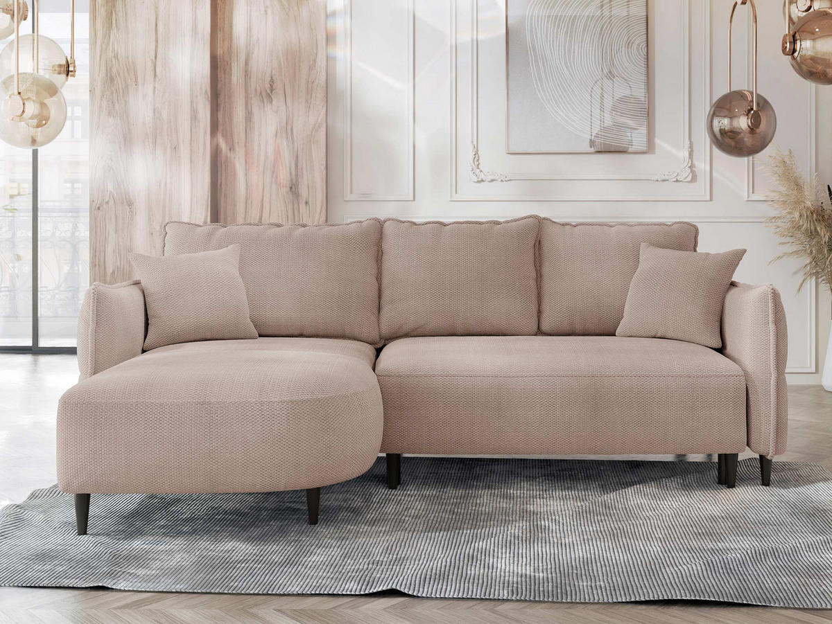ECKSOFA Sycylia, Seite: Links - Beige/Schwarz, Holz/Textil (244/165cm) - MIRJAN24