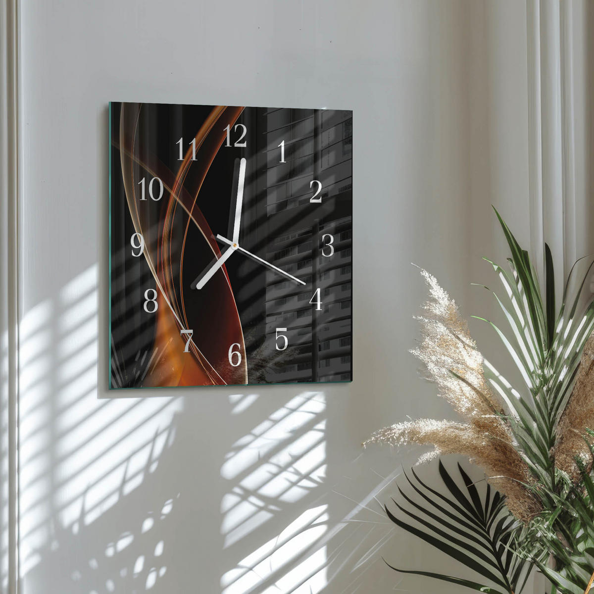 WANDUHR 30x30 cm - Abstrakte Linien - Orange, Glas (30/30/0.4cm) - TULUP