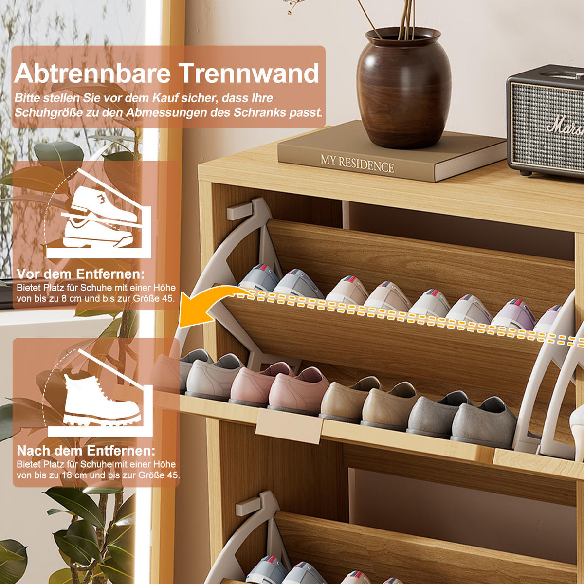 SCHUHSCHRANK Rattan 4 Klappen Landhausstil 100x25x90cm - Eichefarben, Holzwerkstoff (25/90/100cm) - FLIEKS