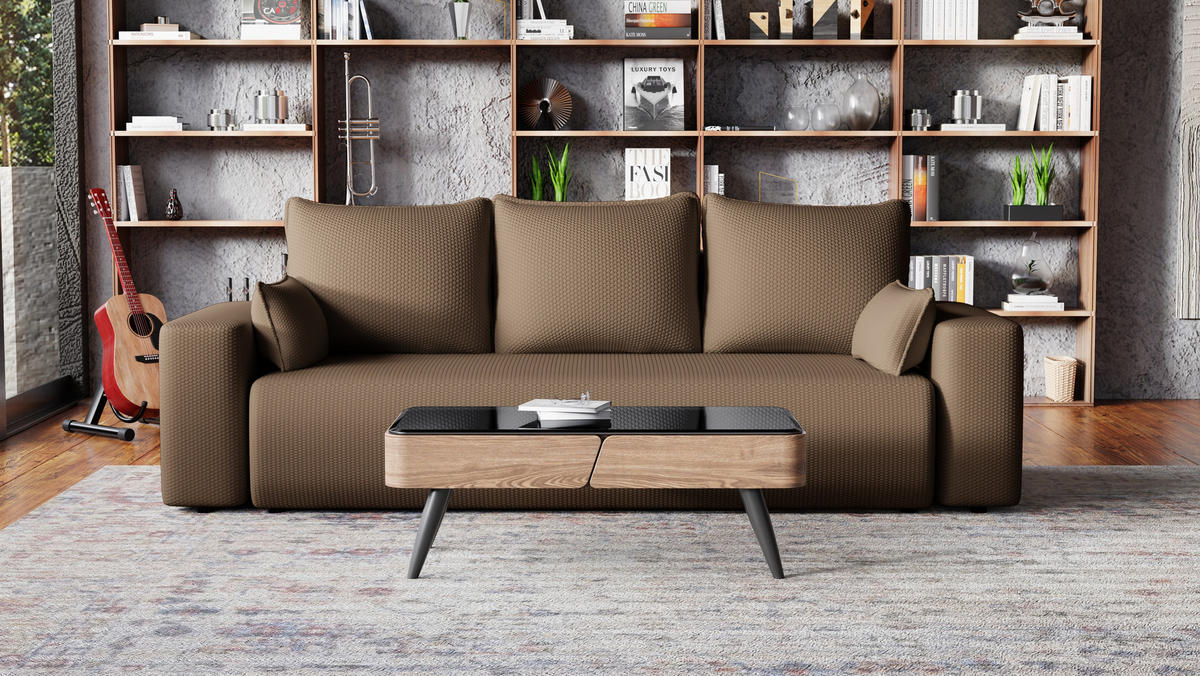 SOFA Bubi mit Bettkasten und Schlaffunktion, Cordstoff - Braun, Holzwerkstoff (242/85/95cm)