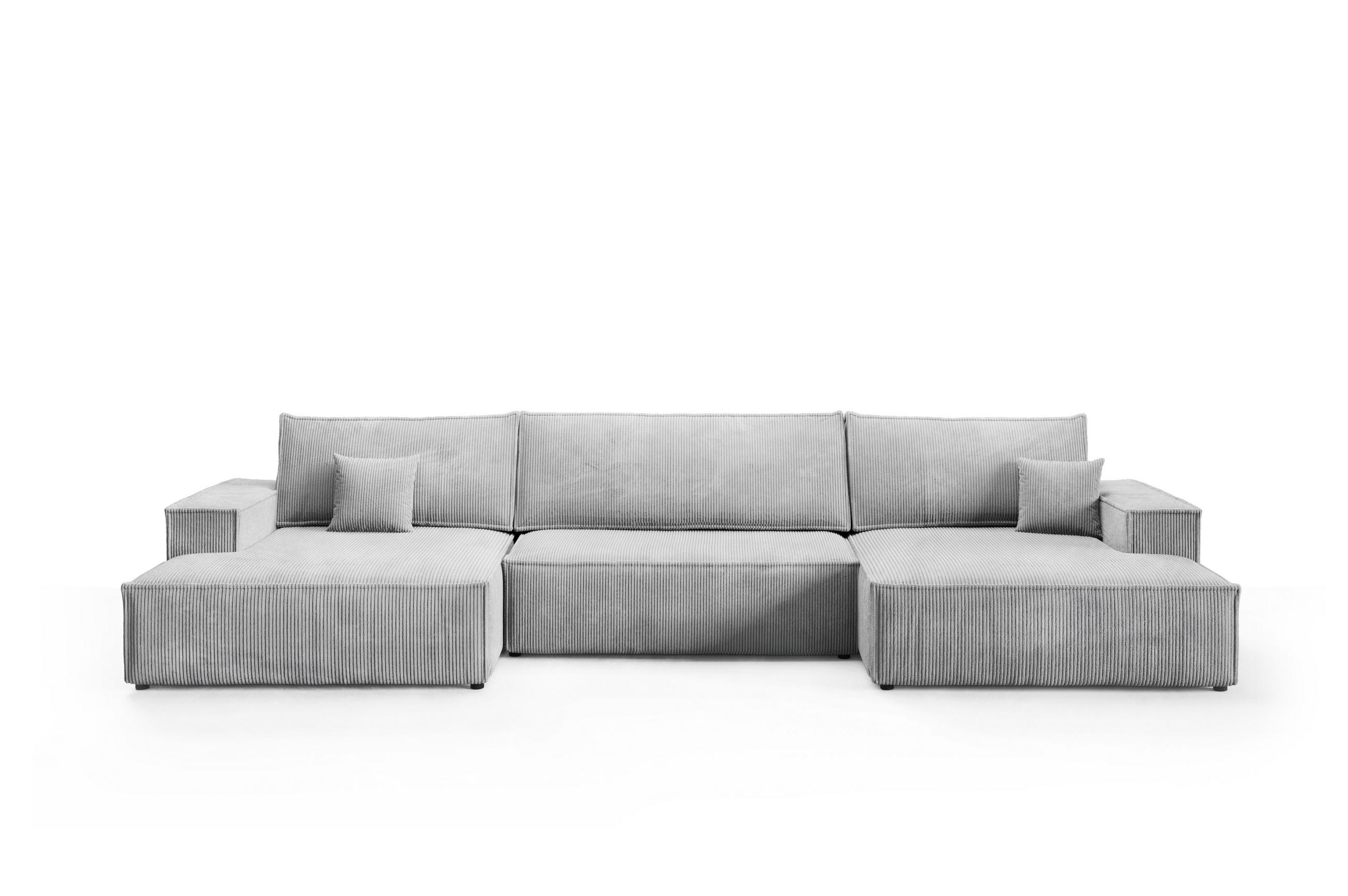 WOHNLANDCHAFT Pablo U mit Schlaffunktion Hellgrau Cord - Hellgrau, Textil (398/85/148cm) - Bromarkt