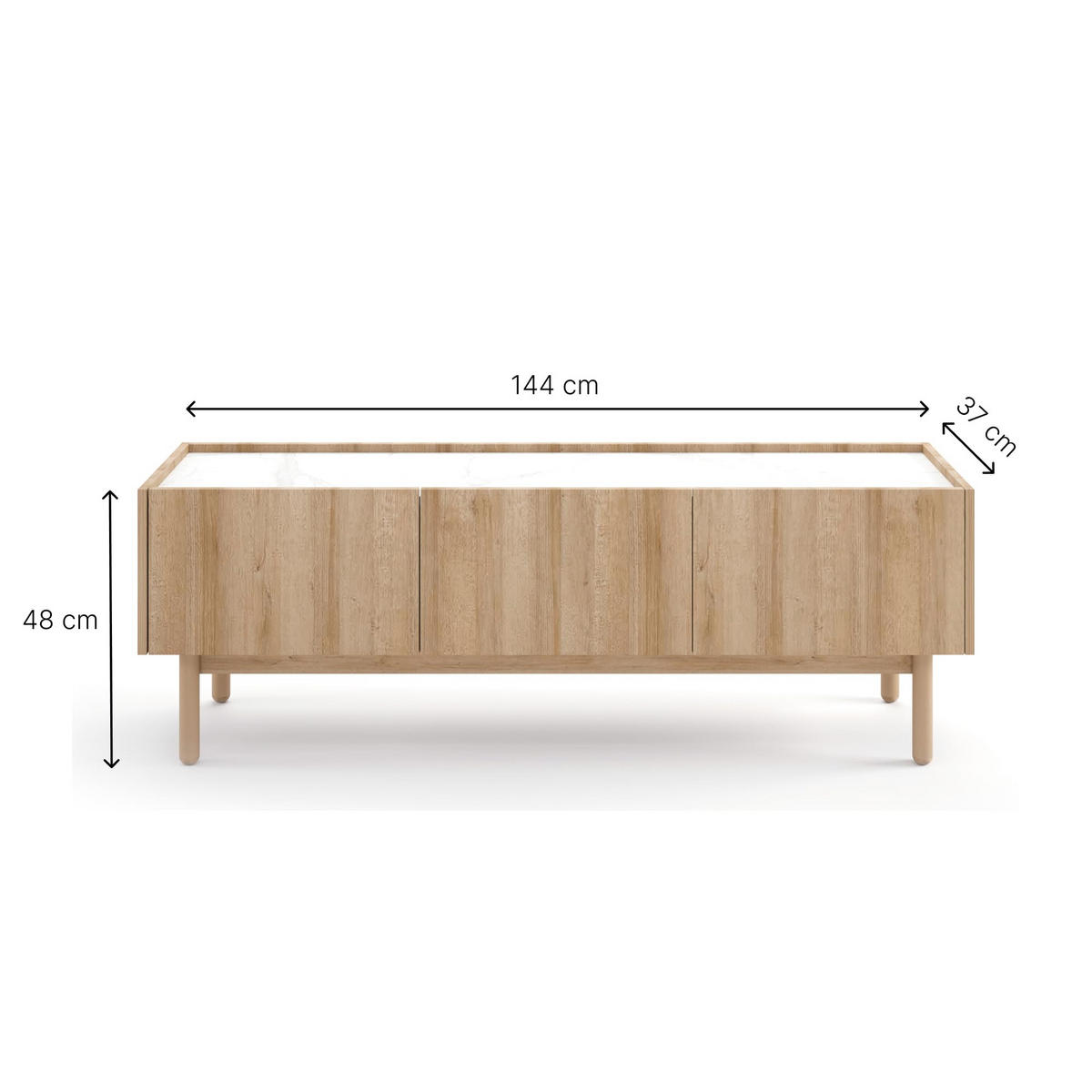 TV-SCHRANK Elora 144x48x37 cm - Lowboard mit Stauraum - Tv Ständer aus Laminierter Spanplatte - Helle Eiche mit Bianco-Marmor Farbe - Eichefarben, Holzwerkstoff (137/42.5/33cm) - Chilly