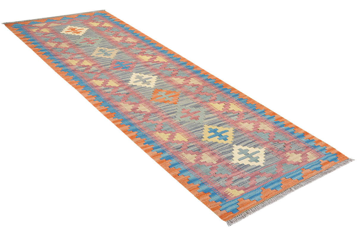 HANDWEBTEPPICH Kelim Gashgai Grau 220/63 cm Schurwolle - Grau, Textil (63/220cm) - Looma
