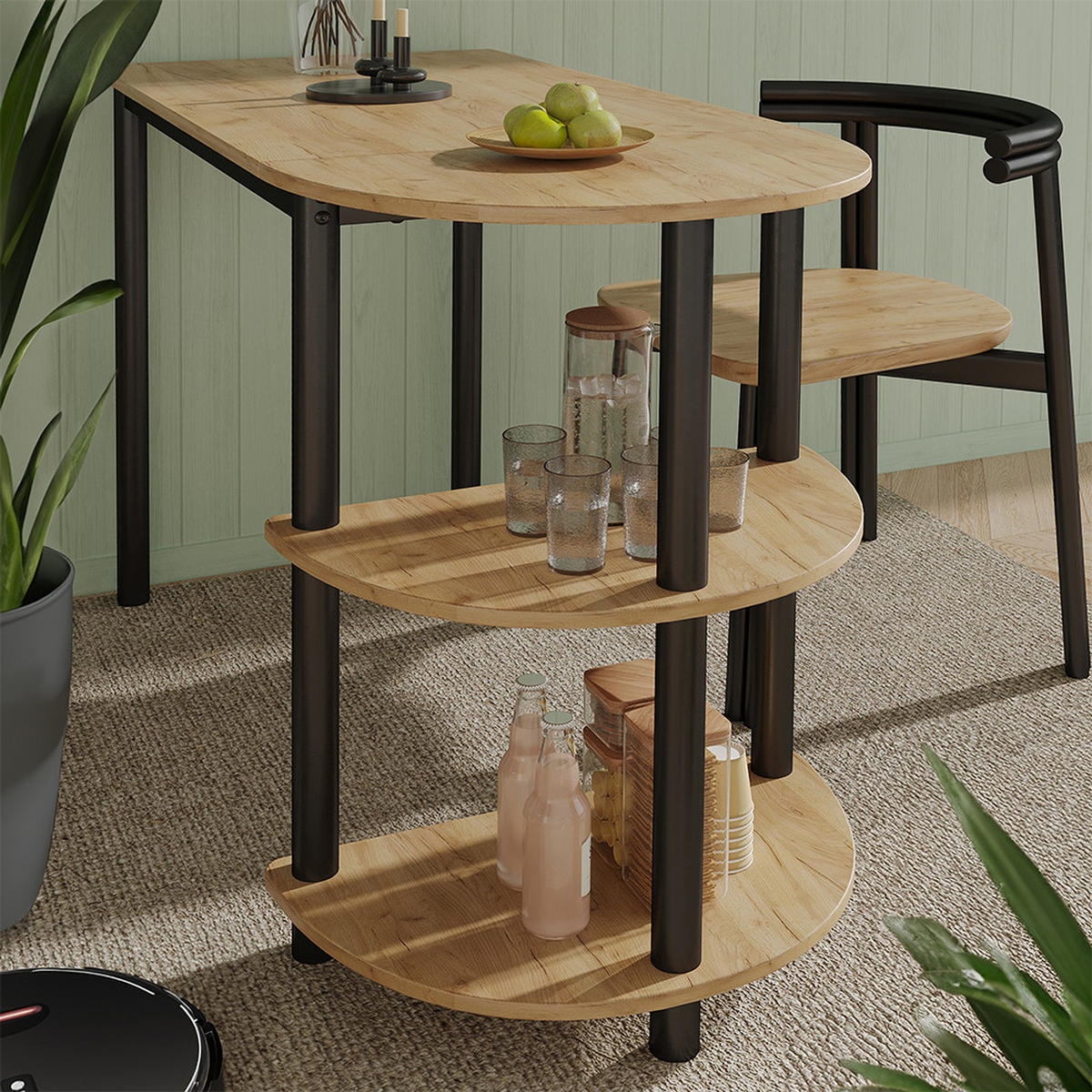 KÜCHENTISCH Freetown Goldkraft Eiche/Schwarz 110 x 50 cm mit offene Ablagen - Eiche Wotan/Schwarz, Holzwerkstoff (50/110/75.5cm) - Vicco