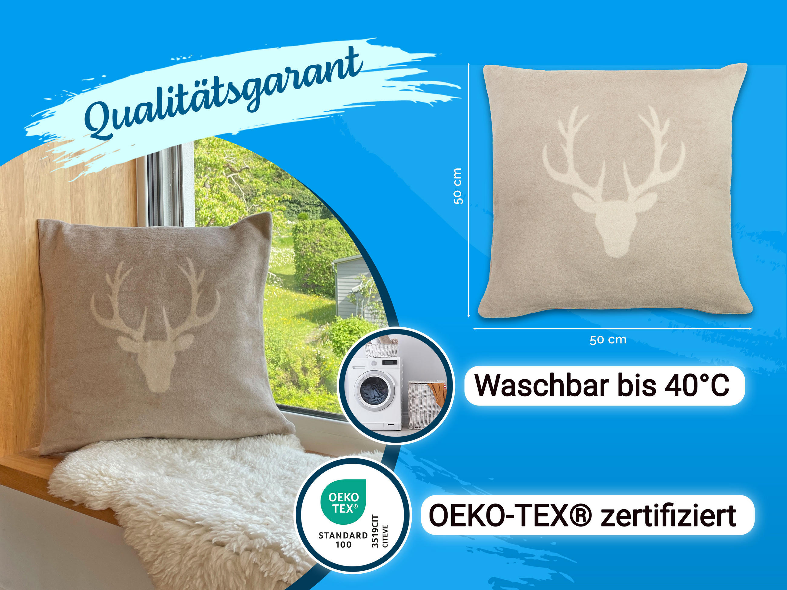 KISSENBEZUG, 50x50 cm, 60% Baumwolle, 40% Polyacryl, Beige - Hellbraun, Naturmaterialien (50/50cm) - Zollner