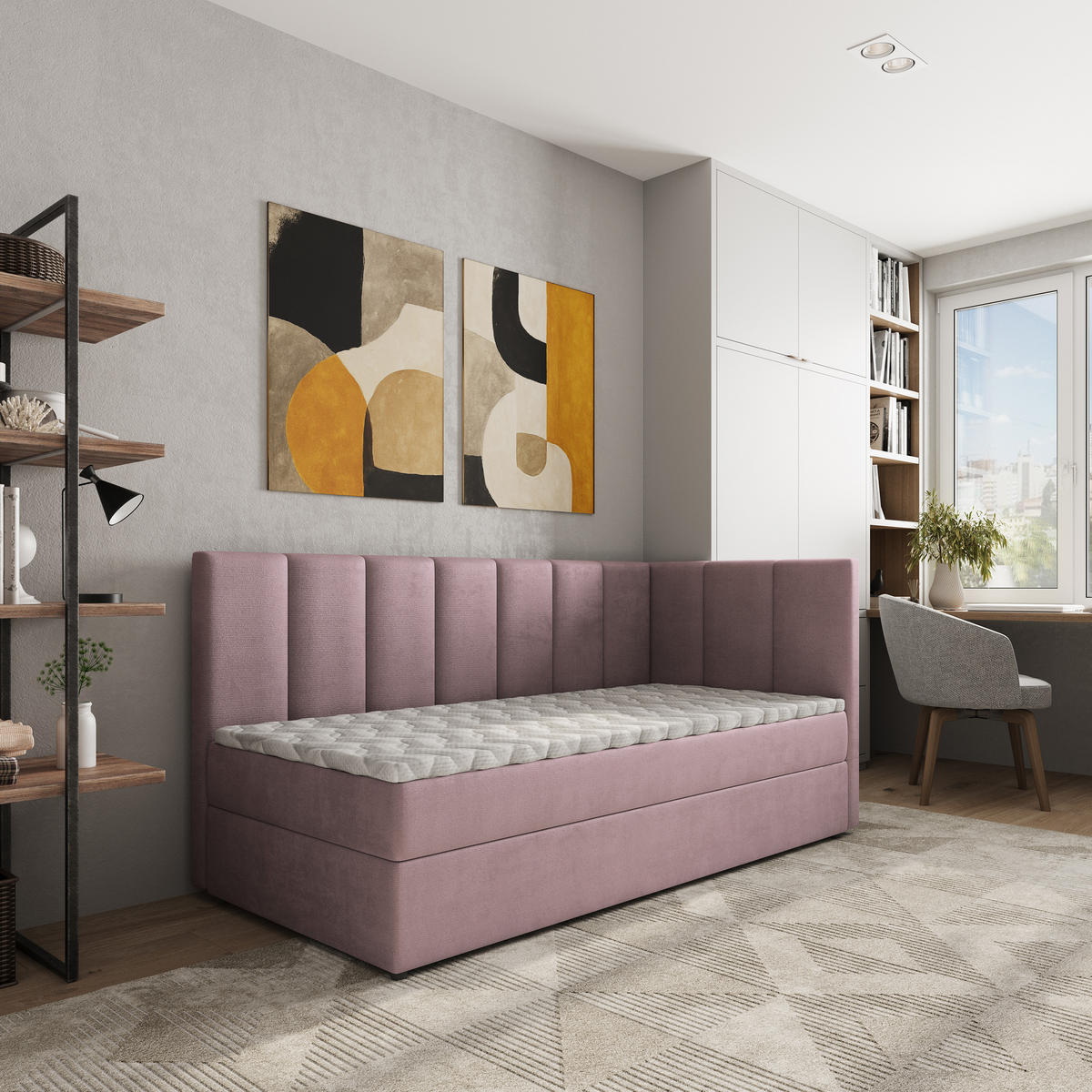 BOXBETT BEVE 80x200 cm mit Matratze und Topper, H2+H3 - Rosa - Rosa, Holz (80/200cm) - MASSENO