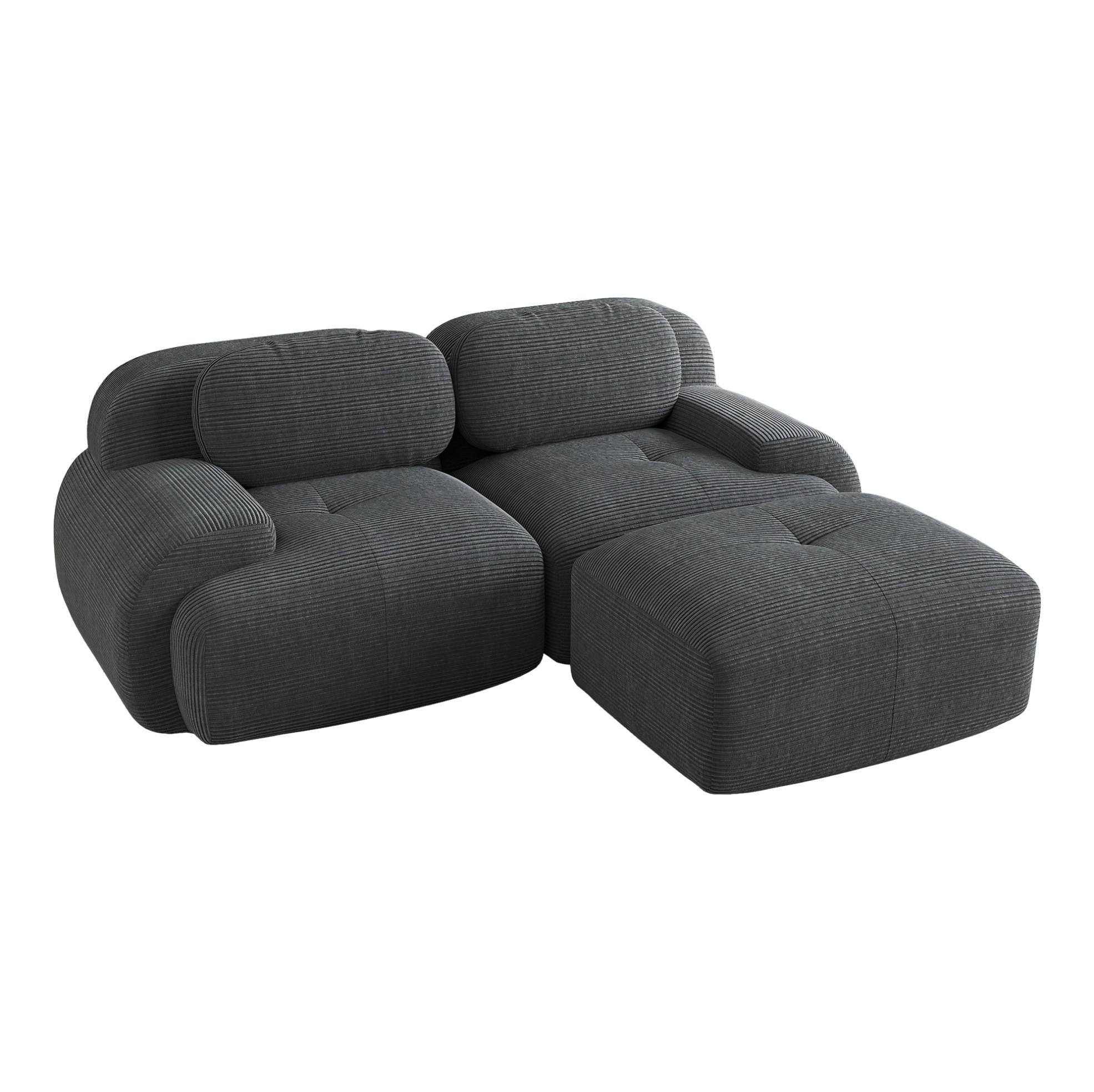 ECKSOFA modular rahmenlos mit geschwungenen Armlehnen und Cordbezug, Grau - Grau, Textil (208/178cm) - Redom