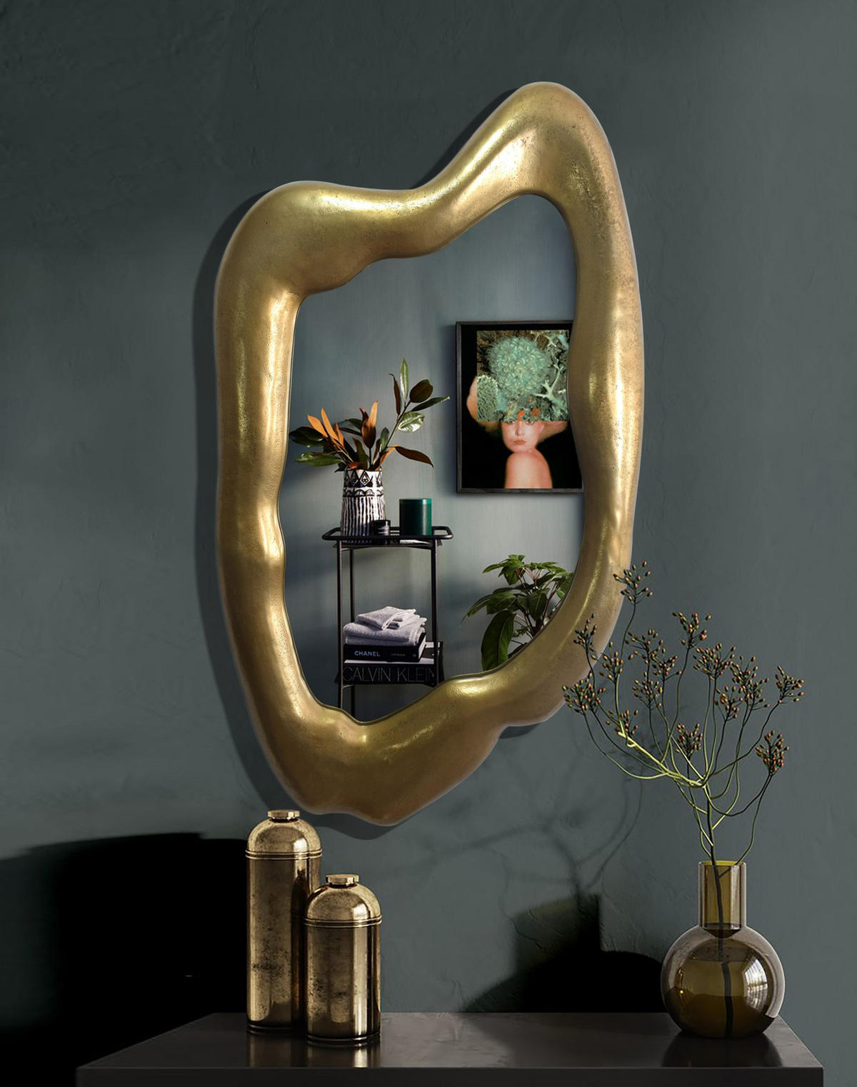 WANDSPIEGEL Asymmetrisch Metall Gold 100x57 cm Modern - Goldfarben, Glas (57/100/5cm) - KADIMA DESIGN