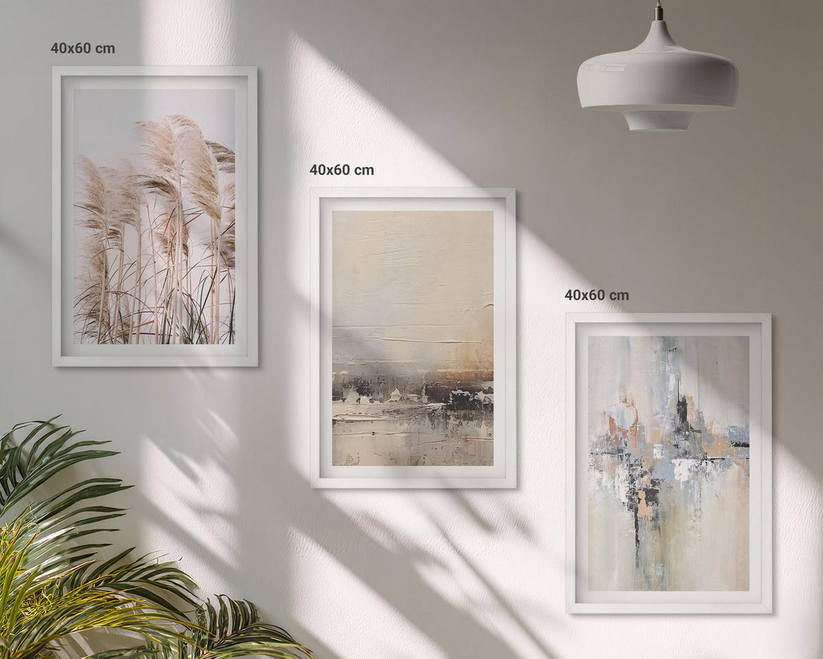 BILDER SET 3er Set - 40x60 cm Weißer Rahmen - Abstrakte Vegetationsmuster - Weiß, Kunststoff (40/60cm) - TULUP