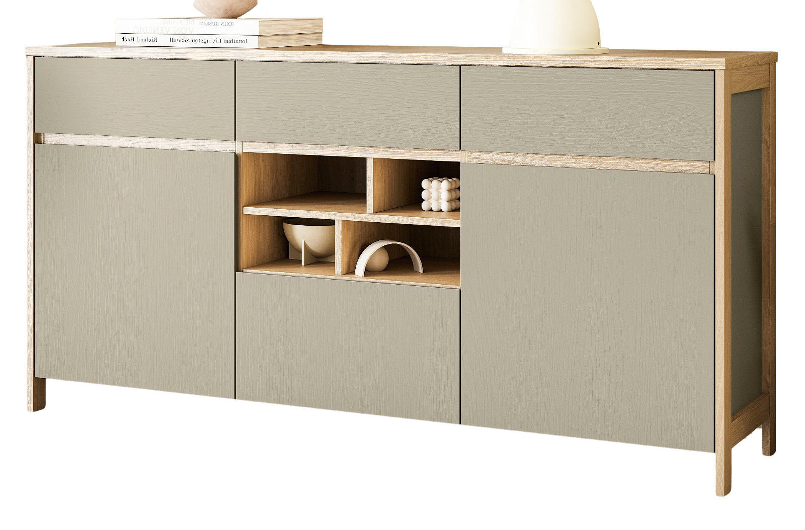 SIDEBOARD Salbei grün, Eiche, Kommode skandinavisch 164 cm, Soft-Close - Salbeigrün/Eichefarben, Holzwerkstoff/Metall (164/85/39cm) - Furn.Design
