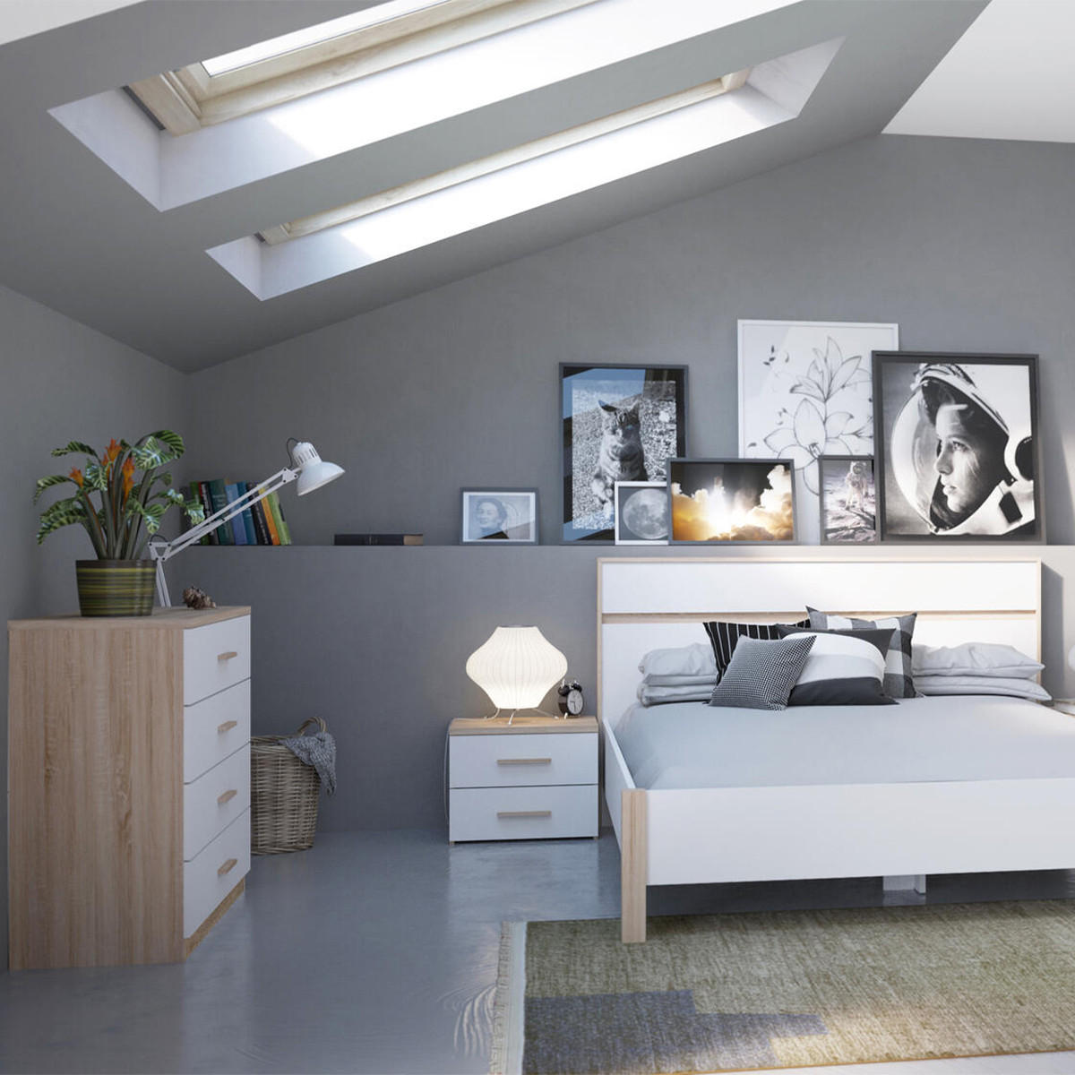 KOMMODE mit 4 Schubladen Holz- und Weißdekor L100 cm - Selena - Eichefarben/Weiß, Holzwerkstoff (41.6/84.7/100cm) - Calicosy