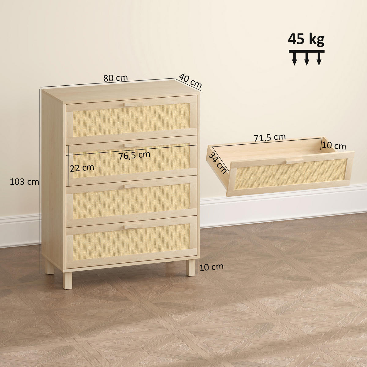 KOMMODE Naturfarben 80/40/103 cm - Naturfarben, Kunststoff (80/103/40cm) - PANGIVO