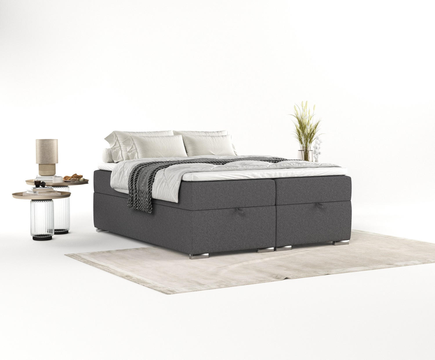 BOXBETT Reto 120/200 cm Anthrazit im Megan Stoff - Chromfarben/Anthrazit, Holz/Holzwerkstoff (120/200cm) - AltaBeds