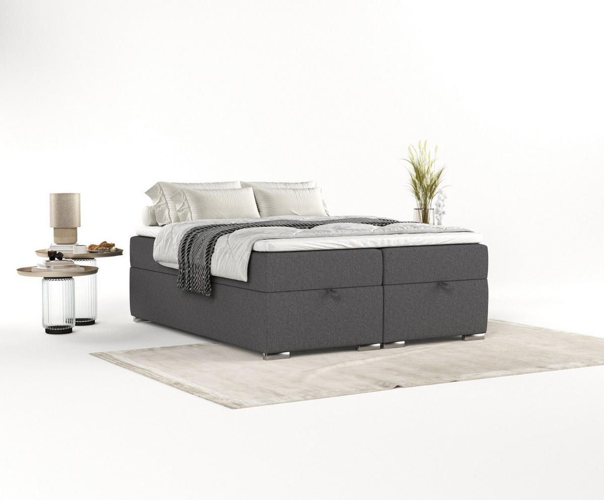 BOXBETT Reto 140/200 cm Anthrazit im Megan Stoff - Chromfarben/Anthrazit, Holz/Holzwerkstoff (140/200cm) - AltaBeds