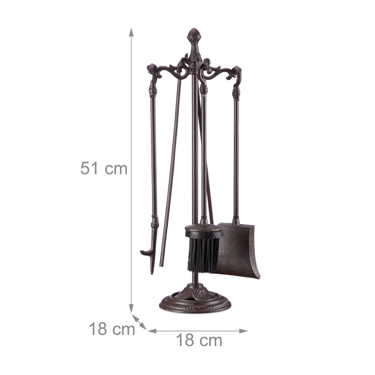 KAMINBESTECK 5-teilig - Braun, Metall (18/51/18cm) - Relaxdays